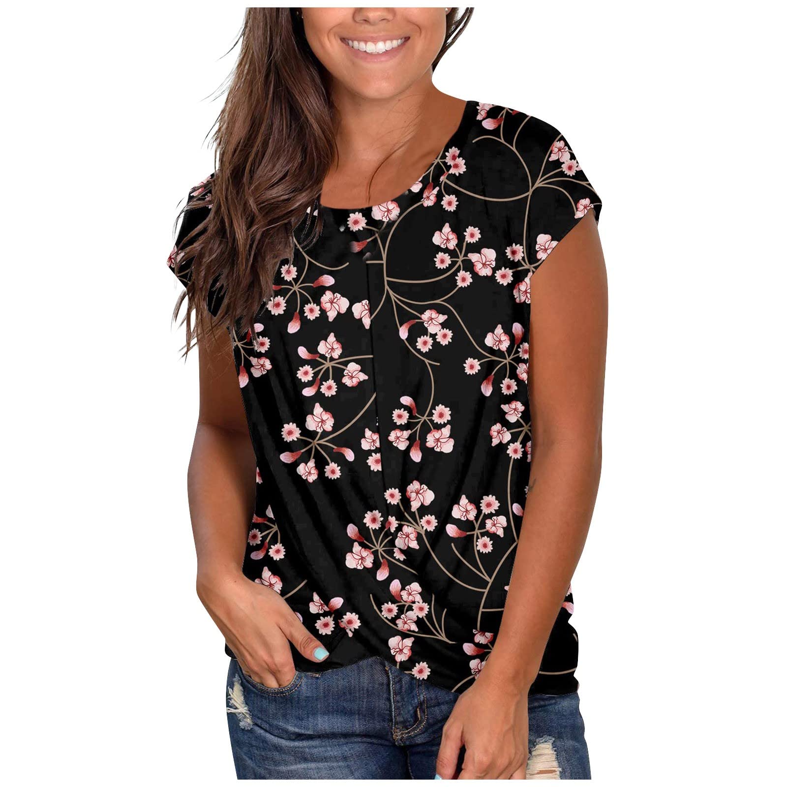 Women's Short Sleeve T-Shirt - Summer Casual Loose Tunic Top with Front Twist Detail, Basic Work Tee, Trendy Blouse for Women | Perfect for Office, Outings & Everyday Wear