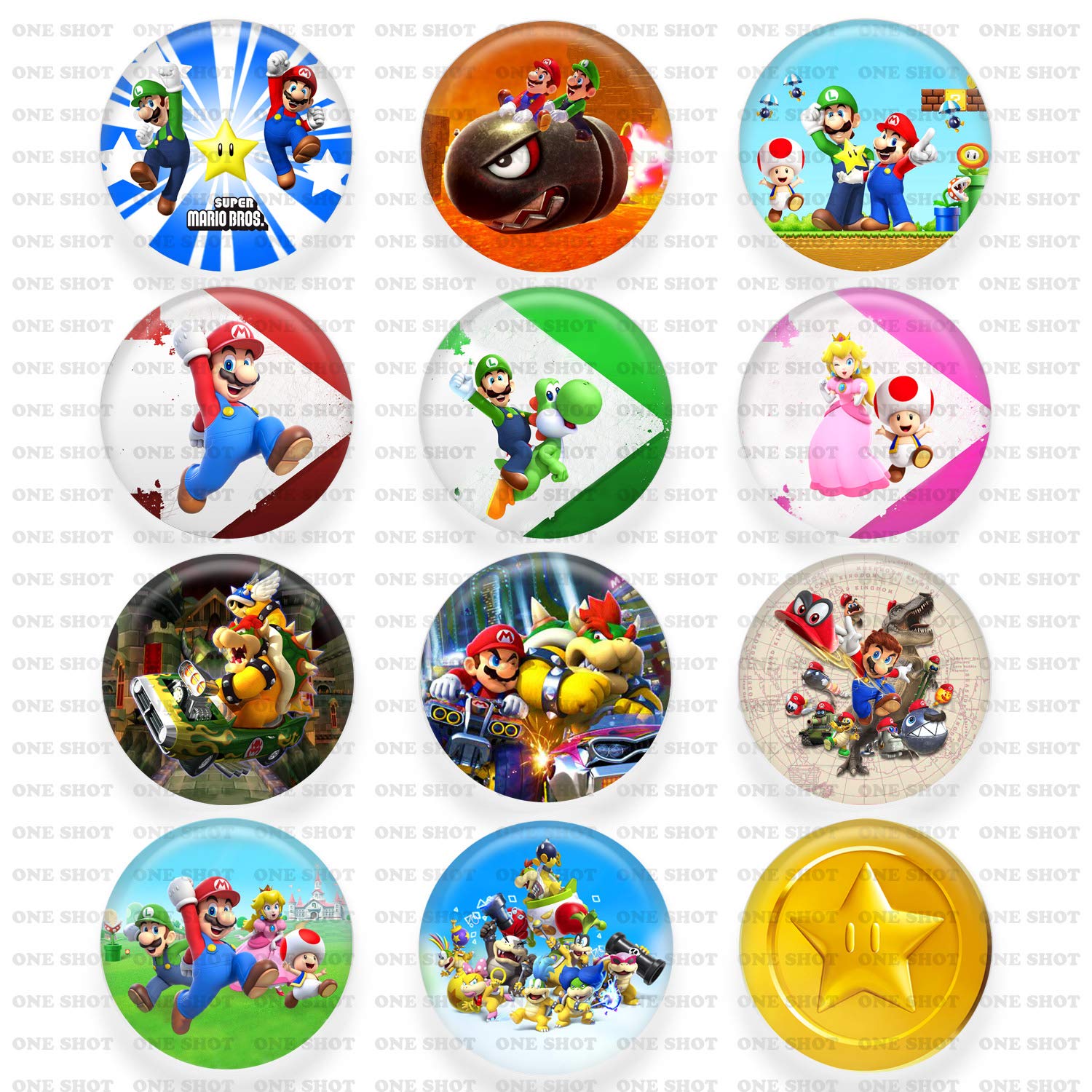 Super Mario Pinback Buttons Set of 12 - 2.25