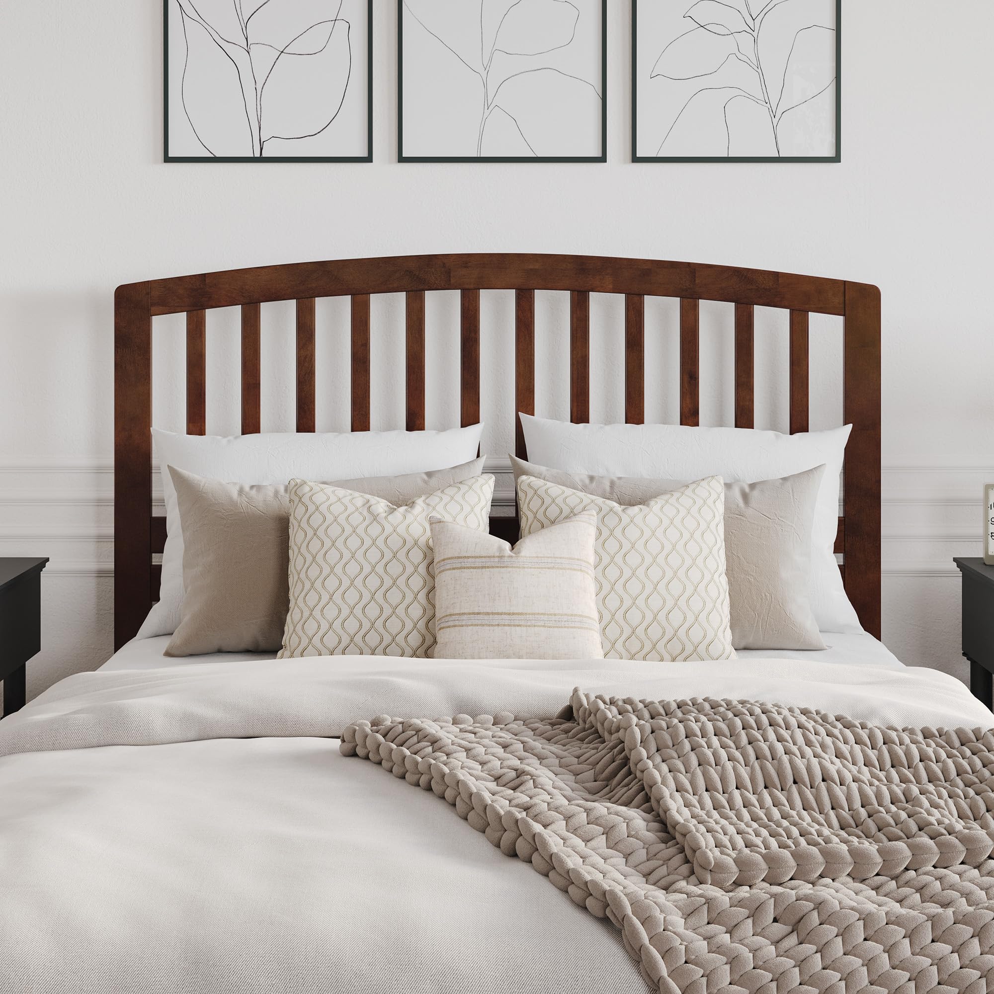 AFI Richmond Queen Size Upholstered Headboard with USB Charging Ports - Walnut Finish for Bedroom Decor & Modern Home Furniture