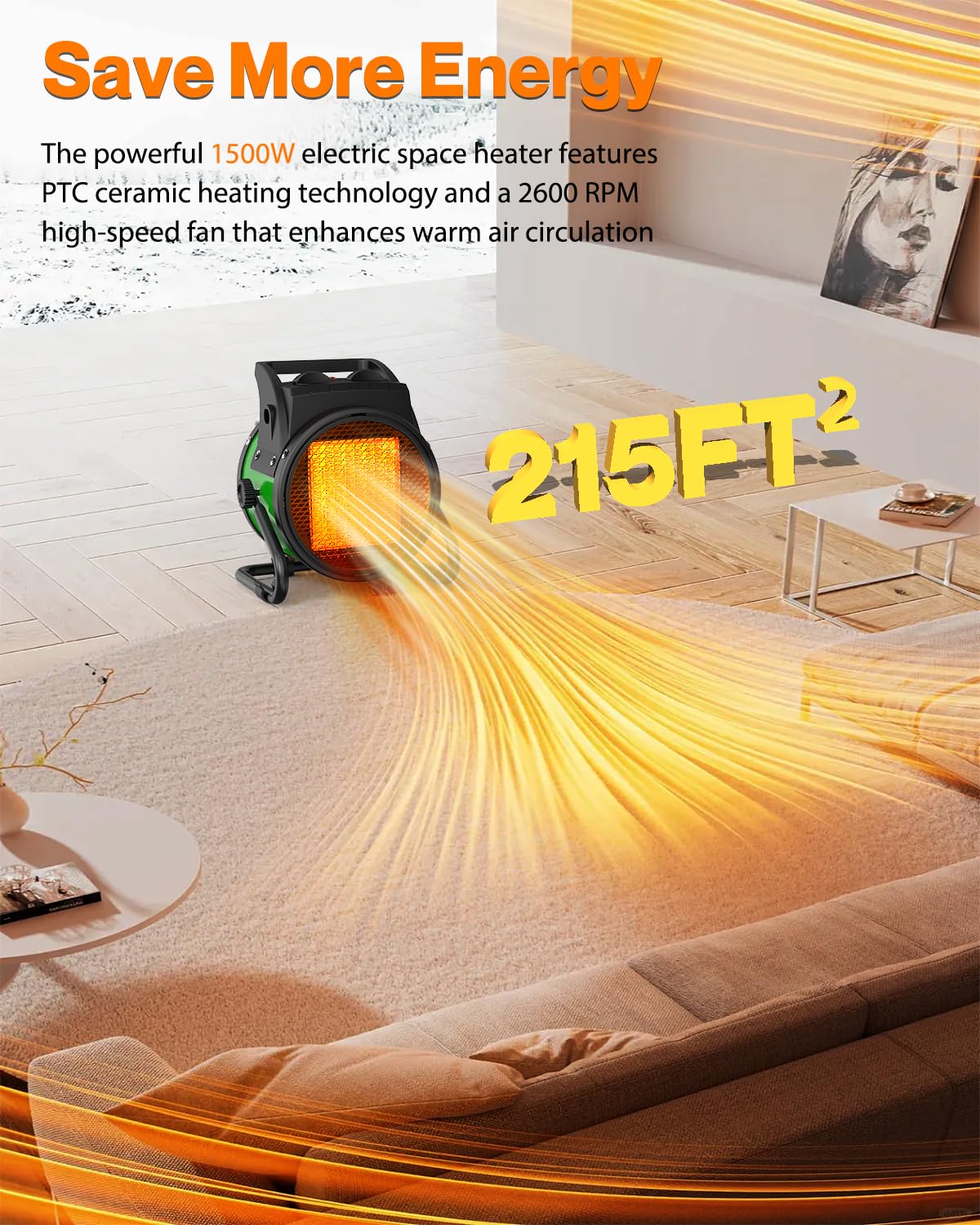 1500W Electric Patio Heater with 3 Heating Modes - Fast 3-Second Warm Up, Overheat Protection - Portable Outdoor Heater for Greenhouse, Garage, Deck & Backyard (Perfect for Winter Gatherings & Cold Weather Comfort)