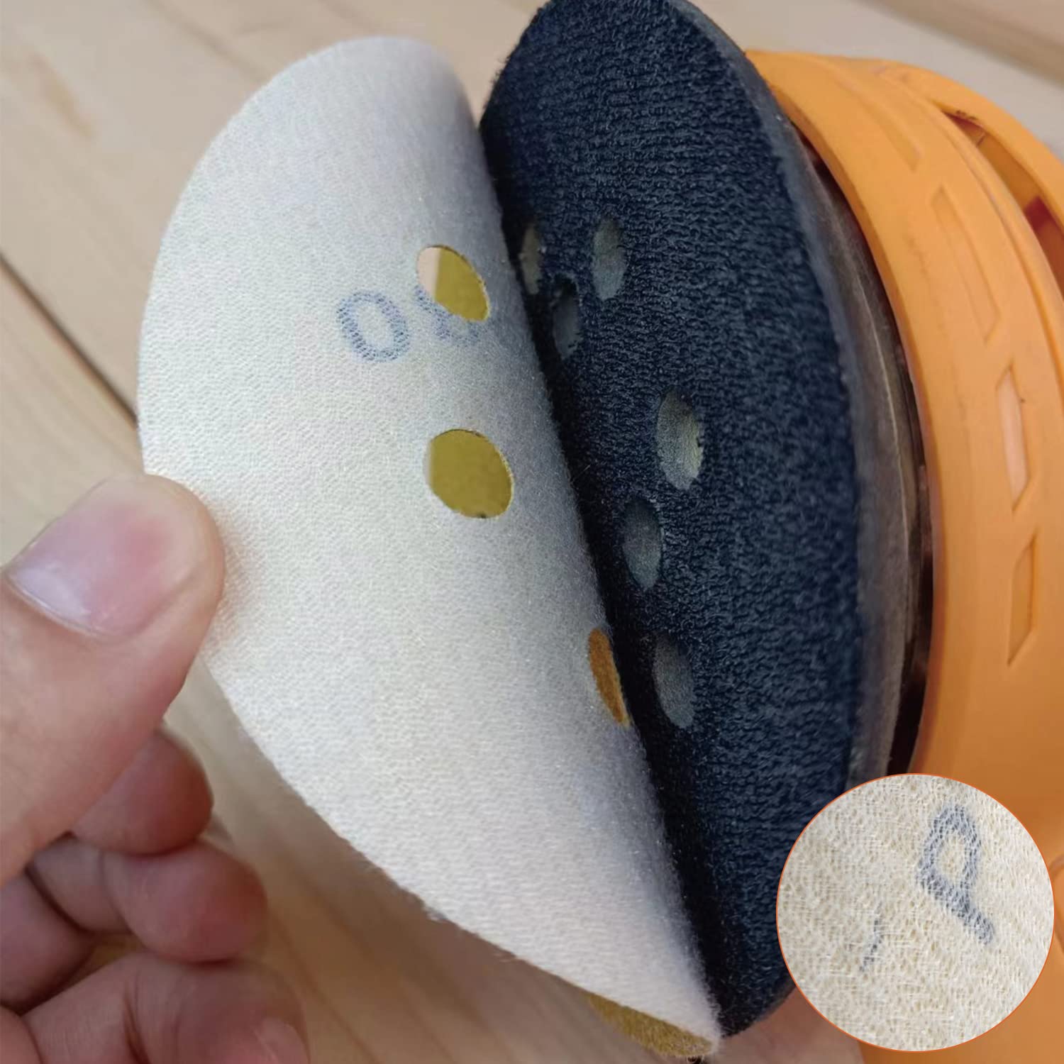 5 Inch 8 Hole Hook & Loop Sanding Discs - 60 Pack Mixed Grit (80/100/120/150/220/320) - Wet/Dry Gold Sandpaper for Orbital Sanders - Perfect for Woodworking, Metal Polishing & DIY Home Projects