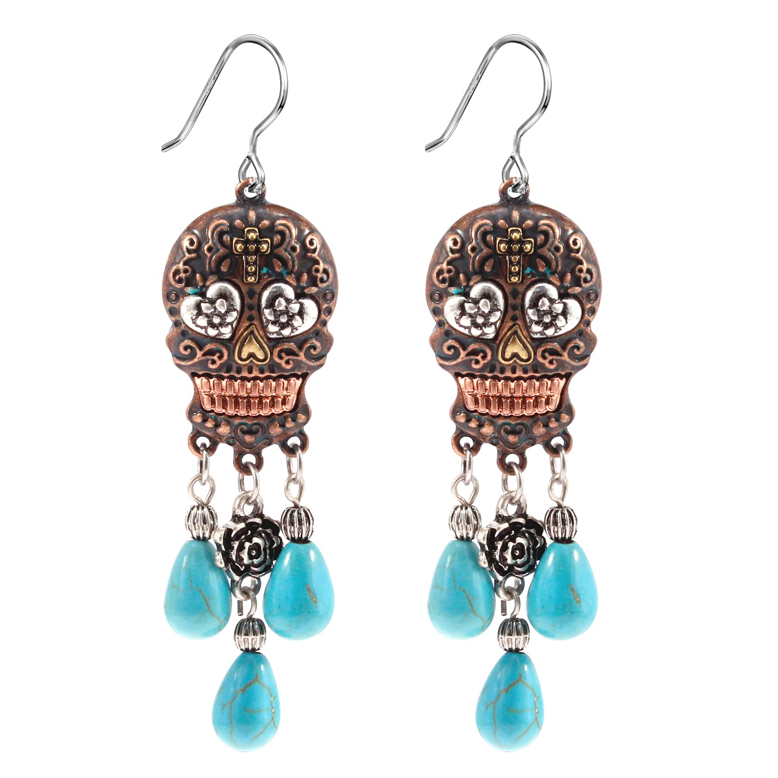 Vintage Silver Plated Human Skeleton & Mermaid Skull Dangle Earrings for Women & Men - Gothic Jewelry for Halloween, Cosplay, and Alternative Fashion