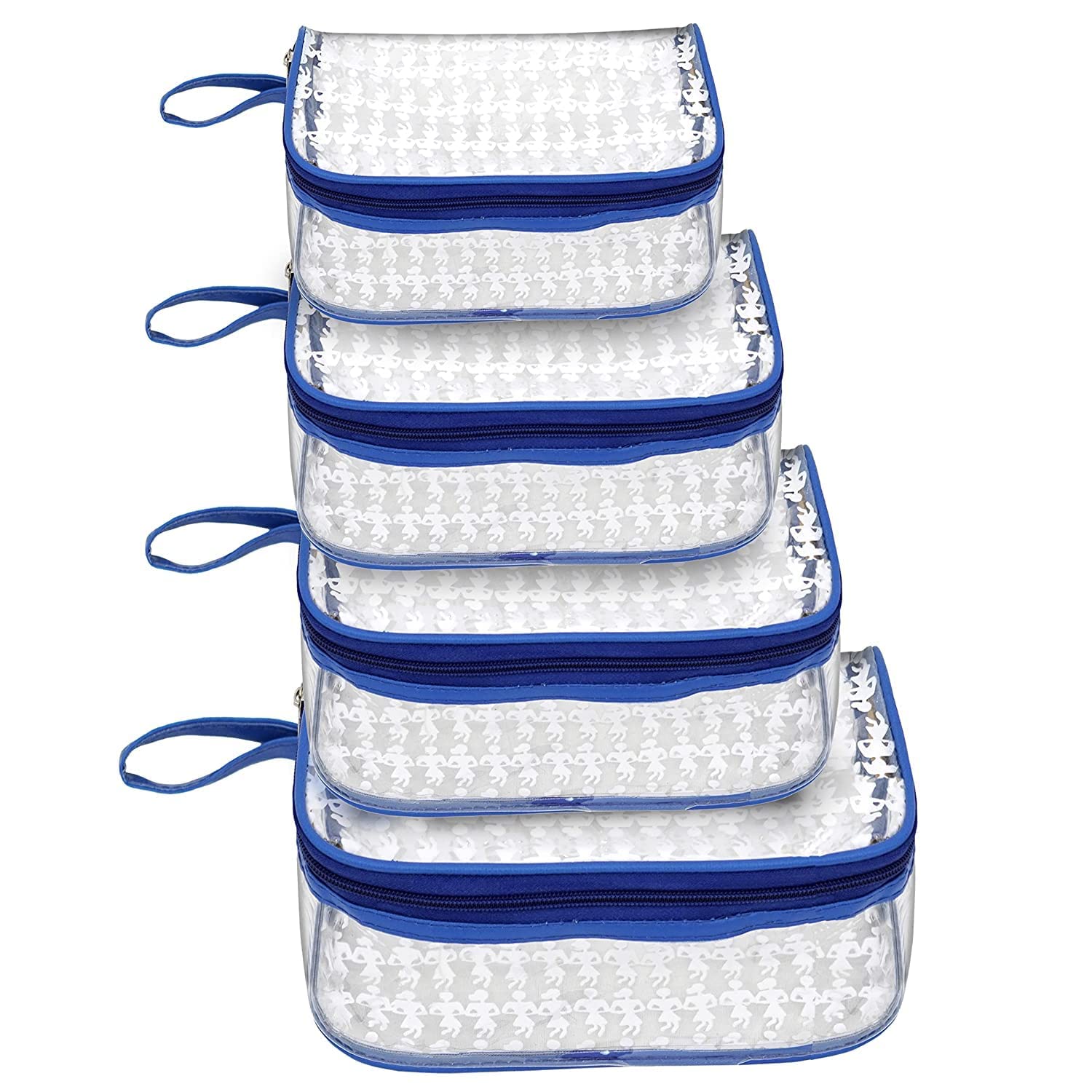 ADJD 4-Piece Multipurpose Fabric Makeup Cosmetic Toiletry Travel Organizer Set - Transparent Printed Vanity Box & Cosmetic Bags for Women - Perfect for Travel, Home Storage & Daily Organization (Multi Color, Medium Size)