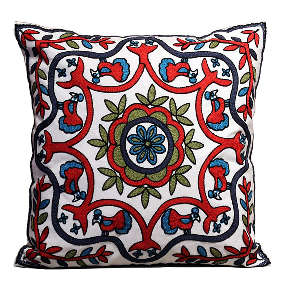 MeMoreCool 18x18 Inch Embroidered Boho Farmhouse Throw Pillow Cover - Floral Plant Embroidery Pattern for Couch, Sofa & Bed Decor | Fall Home Accent | Perfect for Living Room, Bedroom & Seasonal Decor
