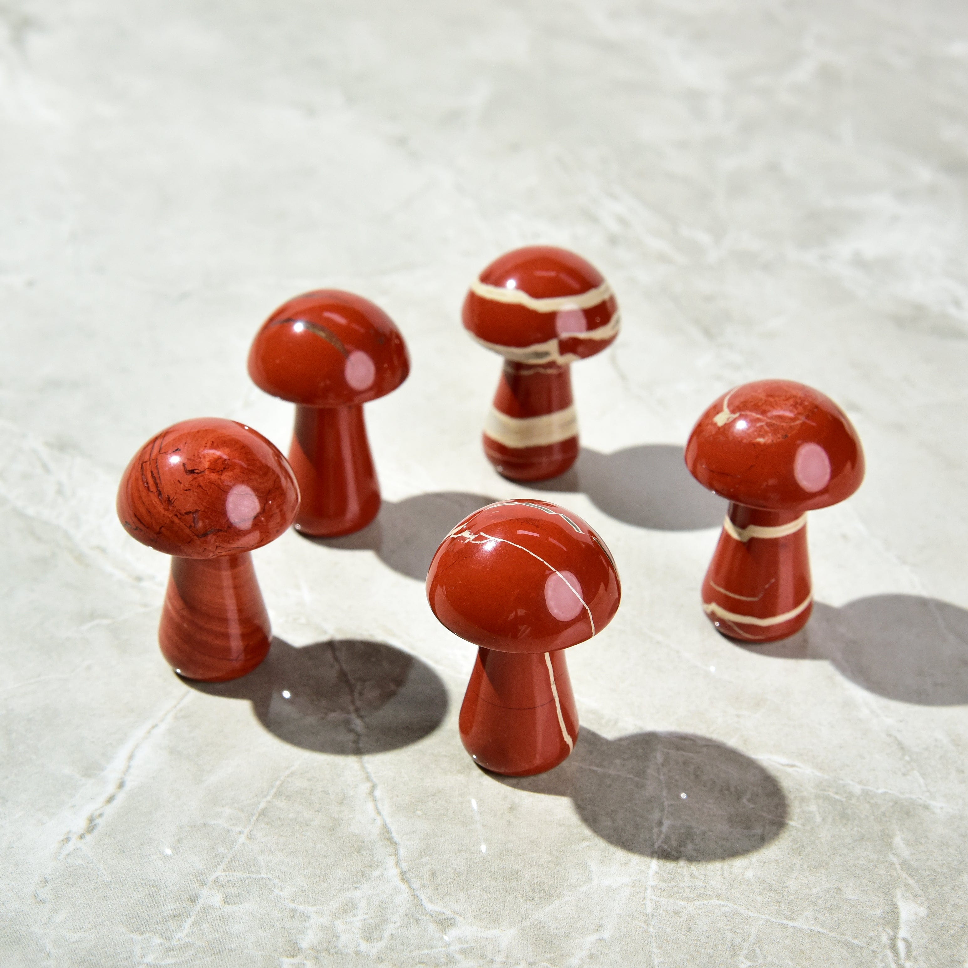 2 Red Jasper Mushroom Gemstone Carvings - Natural Healing Stones for Meditation, Reiki & Home Decor | Handcrafted Spiritual Gifts for Yoga & Wellness Enthusiasts