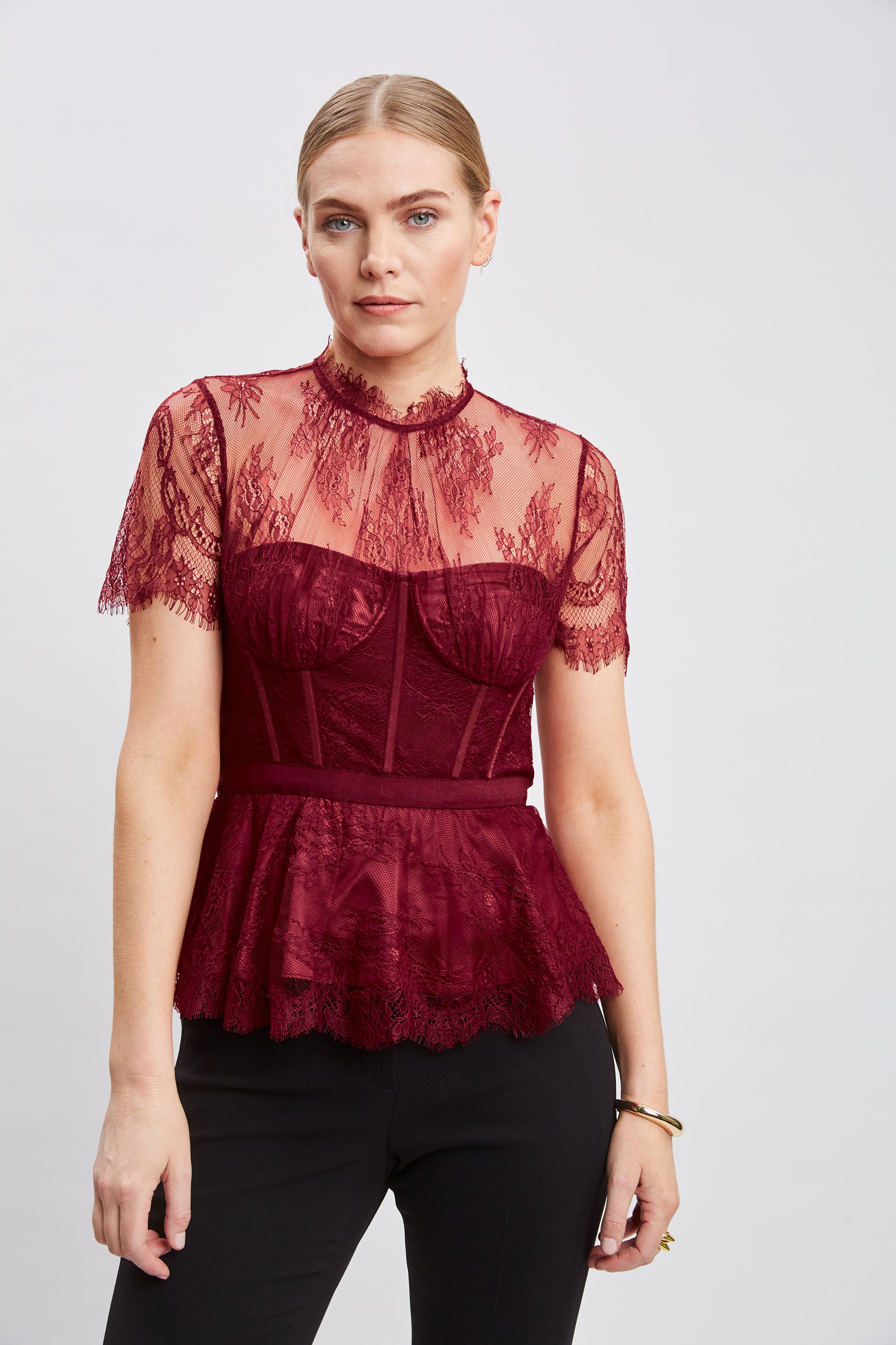 Scarlet Lace Corset Top E2045505 - Elegant Women's Fashion Corset for Parties, Weddings & Date Nights
