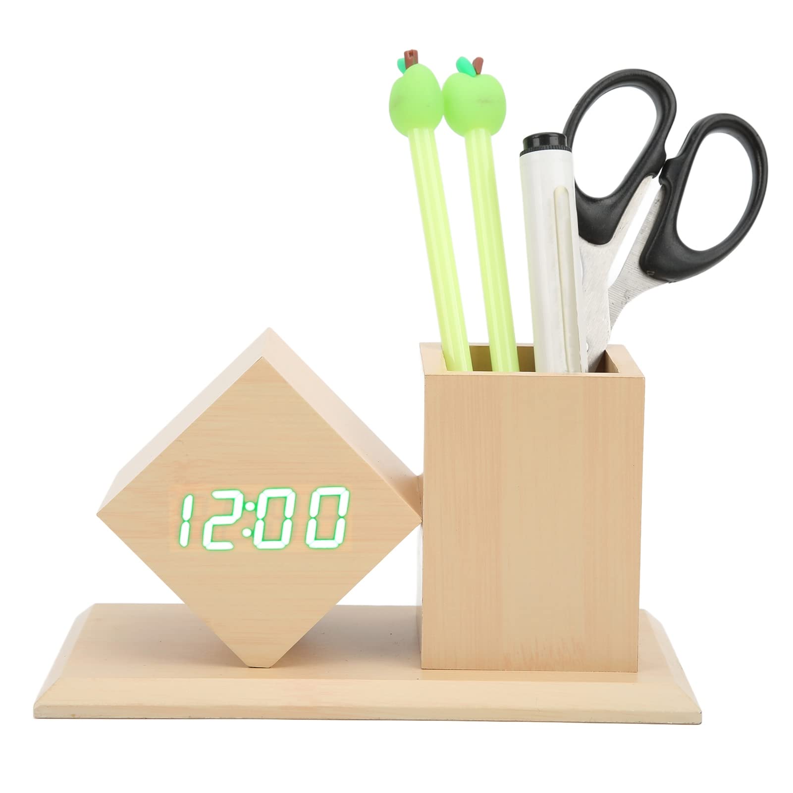 Wooden Digital Alarm Clock with Pencil Holder - Modern Office Desk Organizer for Pen Storage, Bedroom, Living Room & Kids Room - Stylish Wooden Clock for Home & Office Use