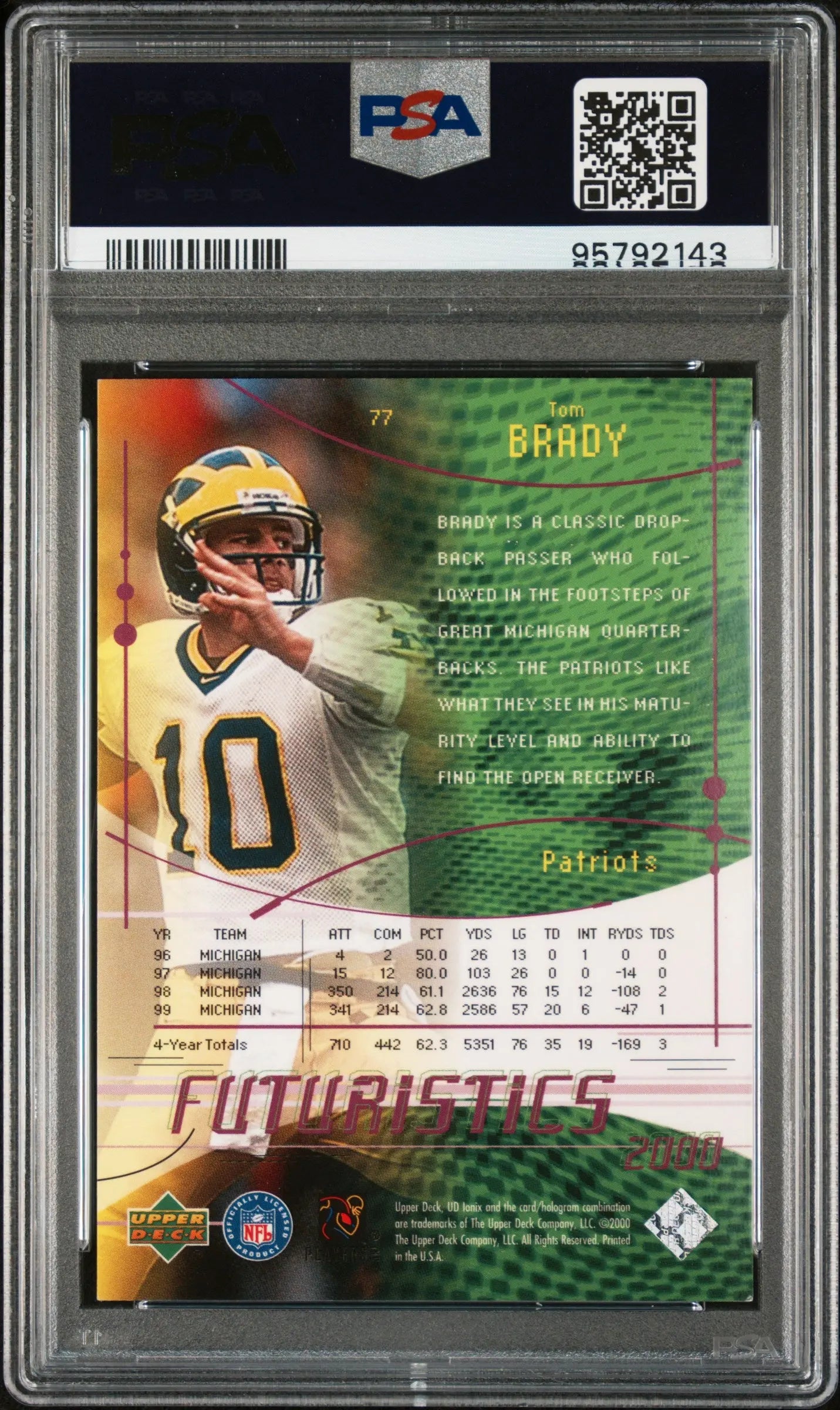 2000 Upper Deck Ionix Tom Brady Futuristics Proof Auto PSA 8 Graded Football Card - Rare Collectible for Sports Memorabilia & Investment