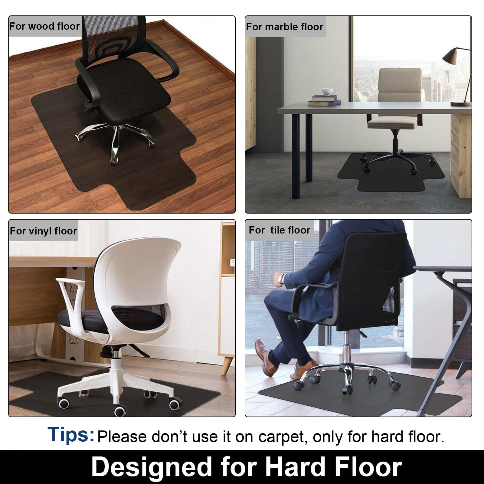 36 x 48 Inch Hardwood Floor Chair Mat for Office - Non-Slip Desk Chair Mat Protects Hard Floors, Smooth Glide for Rolling Chairs, No Curl (Perfect for Home Office, Computer Workstations & Gaming Setups)