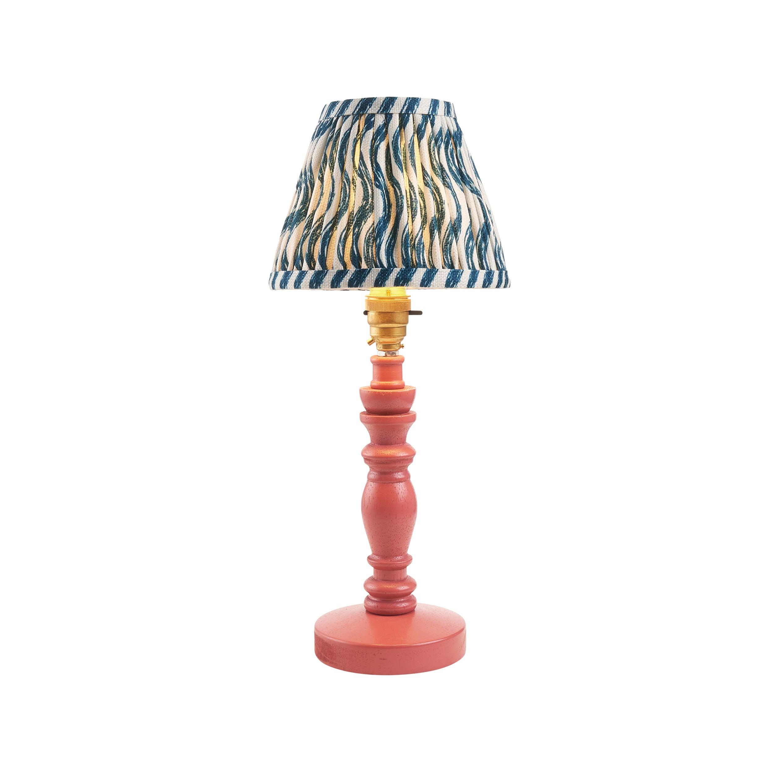 Bibury Pink Table Lamp with 16cm Ripple Marlin Blue Shade - Elegant Bedside Lighting for Bedroom, Living Room, or Office Decor