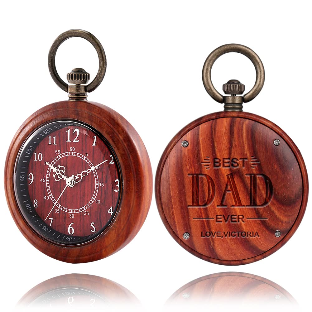 YISUYA Vintage Pocket Watch with Chain - Personalized Wooden Pocket Watch for Men, Custom Engraved Digital Pocket Watch - Perfect Gift for Dad's Birthday, Anniversary & Special Occasions - Ideal for Collectors, Steampunk Fashion & Formal Events