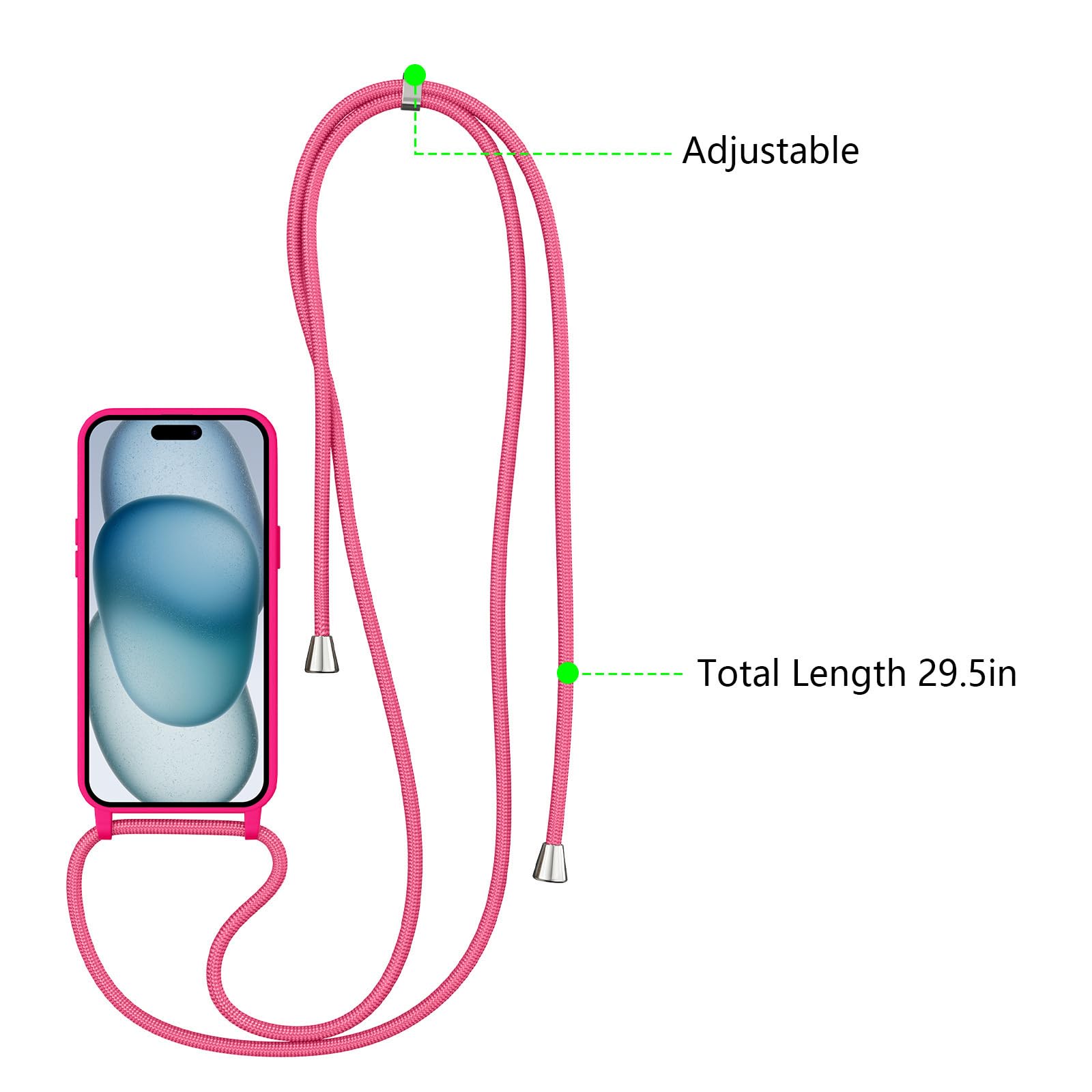ZTOFERA Liquid Silicone Soft Case for iPhone 15 Pro (6.1 inch) with Adjustable Crossbody Lanyard Strap - Hot Pink | Perfect for Travel, Shopping & Hands-Free Daily Use