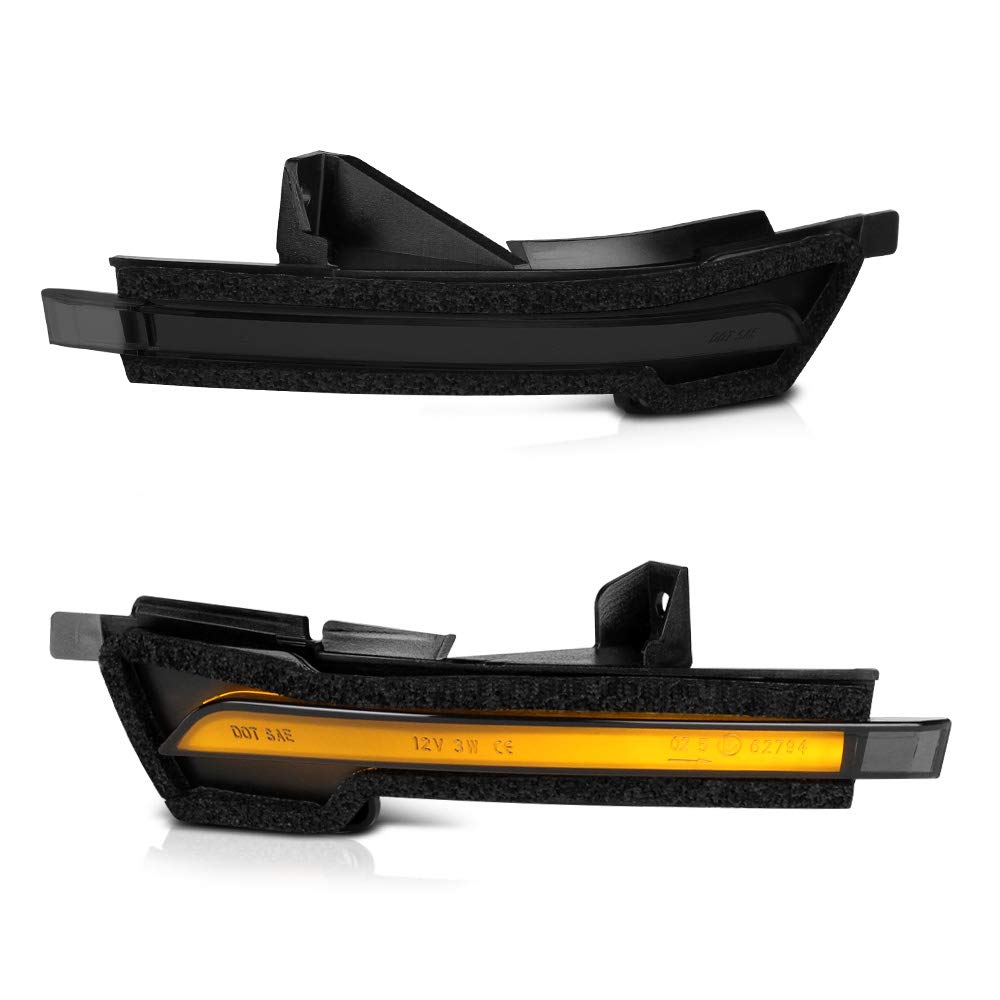 2015-2022 Ford Mustang S550 Sequential LED Turn Signal Lights - Dark Smoke Amber Side Mirror Blinker Replacement for Driver & Passenger Side | Enhanced Visibility & Modern Style for Night Driving & Custom Car Upgrades