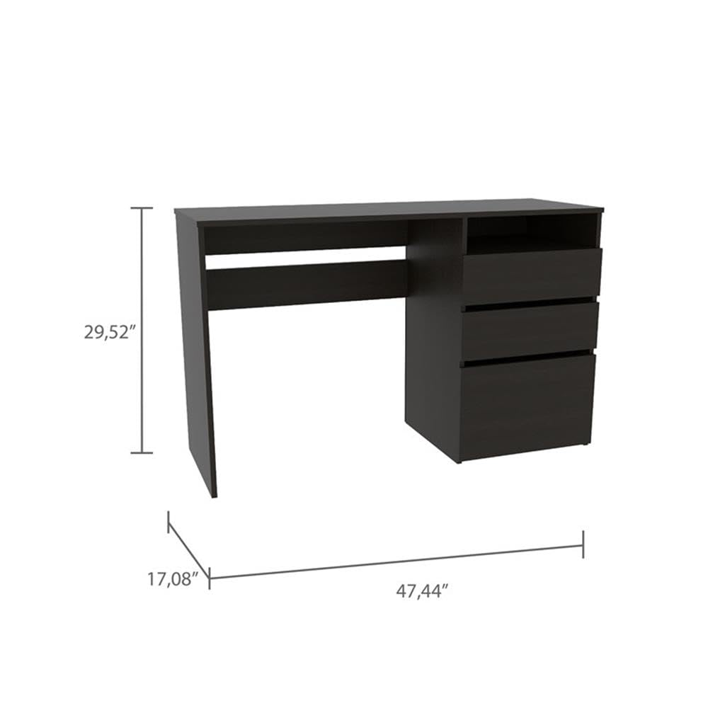 UrbanPro Modern Engineered Wood 3-Drawer Computer Desk in Black - Home Office Workstation for Small Spaces, Gaming & Study