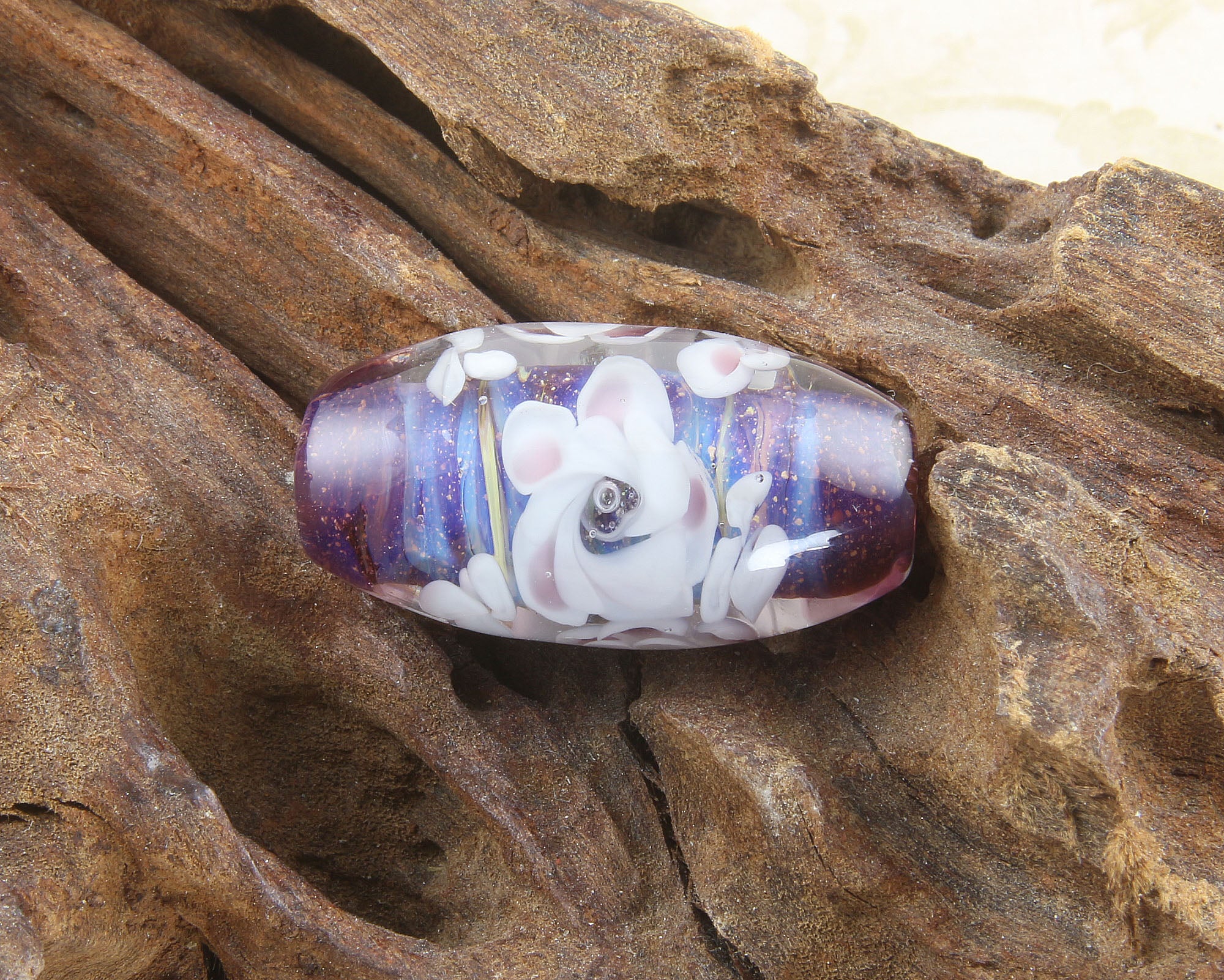 Shimmering Floral Lampwork Glass Focal Bead for Jewelry Making - DIY Necklace, Bracelet & Earrings Design - Handmade Artisan Bead for Crafting Unique Accessories