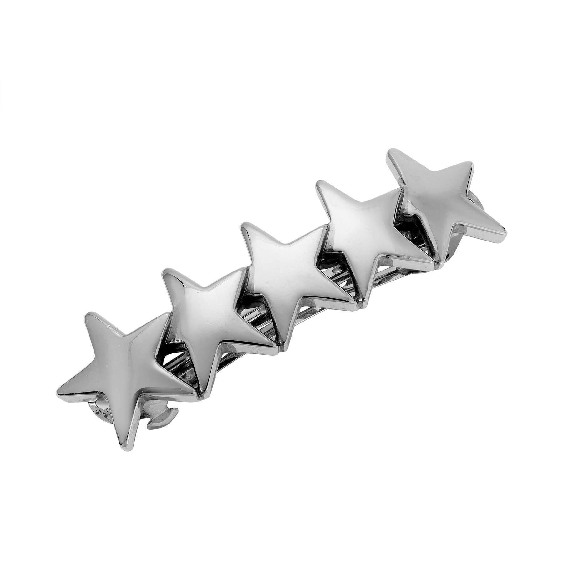 1928 Jewelry 5 Star Polished Silver Hair Barrette Clip - Vintage Style Hair Accessories for Women, Perfect for Weddings, Parties & Everyday Elegance