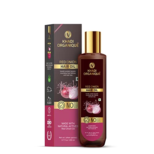 Khadi Organique Red Onion & Black Seed Hair Oil for Hair Growth & Fall Control - 100% Natural Ayurvedic Cold-Pressed Treatment for Stronger, Shiny Hair (200ml) | Perfect for Daily Scalp Massage & Damaged Hair Repair