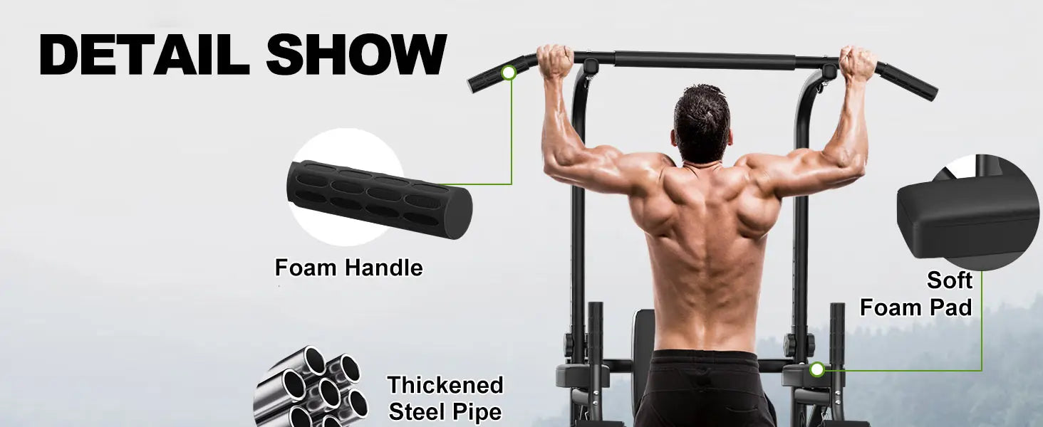 Multi-Function Power Tower Dip Station with Pull Up Bar - Home Gym Strength Training Equipment for Push Ups, Abdominal Exercises & Full Body Workouts - Perfect for Small Spaces, Garage & Home Fitness
