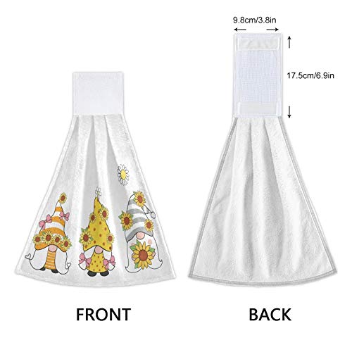 Sunflower Gnomes Kitchen Towels - 2PCS Soft Super Absorbent Hand Towels with Loops (12x17 In) for Bathroom, Washroom, Guestroom & Hotel - Perfect for Spring Summer Decor, Kids Room & Farmhouse Kitchen