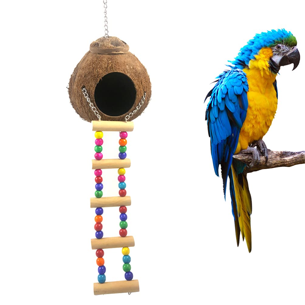 TEHAUX Wooden Birdhouse for Parrots - Natural Wood Parrot Toy & Nesting House - Perfect for Parrots, Cockatiels, Lovebirds - Indoor & Outdoor Bird Cage Accessories for Play & Rest