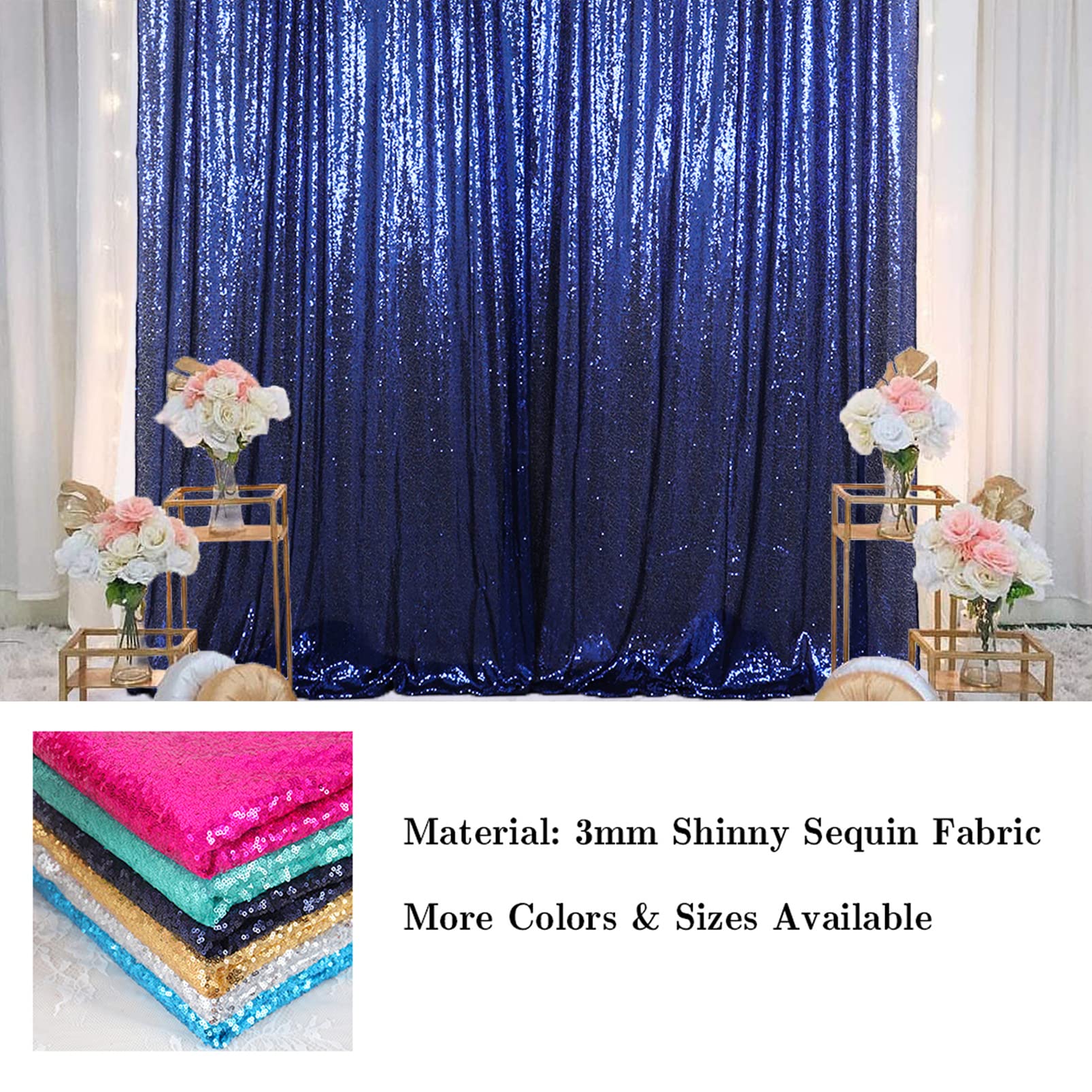 AMZLOKAE 2FTx7FT Navy Blue Sequin Backdrop Curtain - Sparkling Wall Panel for Party Decor, Wedding Background, Christmas Photo Booth & Event Photography (1 Panel)