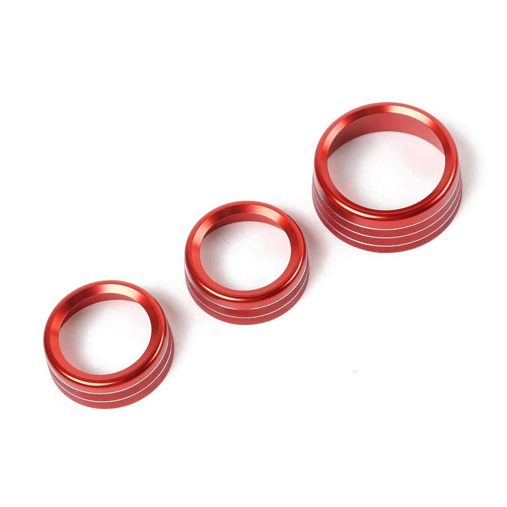 Red Aluminum AC Knobs for 2015-2021 Dodge Challenger/Charger/Chrysler 300 & 2013-2018 Ram - 3pcs AC Control Switch Buttons - Perfect for Car Interior Upgrade & Climate Control Replacement