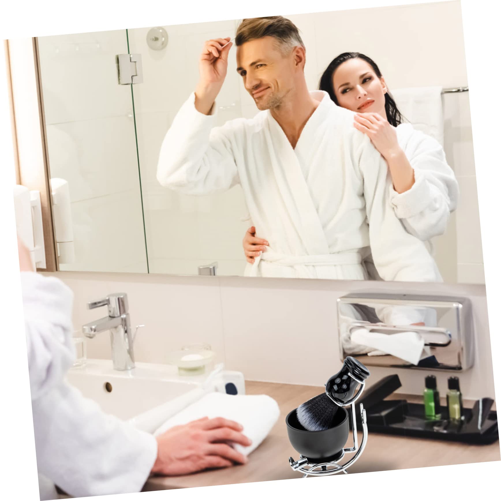 Premium Men's Shaving Kit - Natural Bristle Shave Brush & Bowl Set with Barber Brush Holder - Perfect for Wet Shaving, Beard Care & Grooming Gifts - Ideal for Home Use, Barber Shops & Travel Grooming Essentials