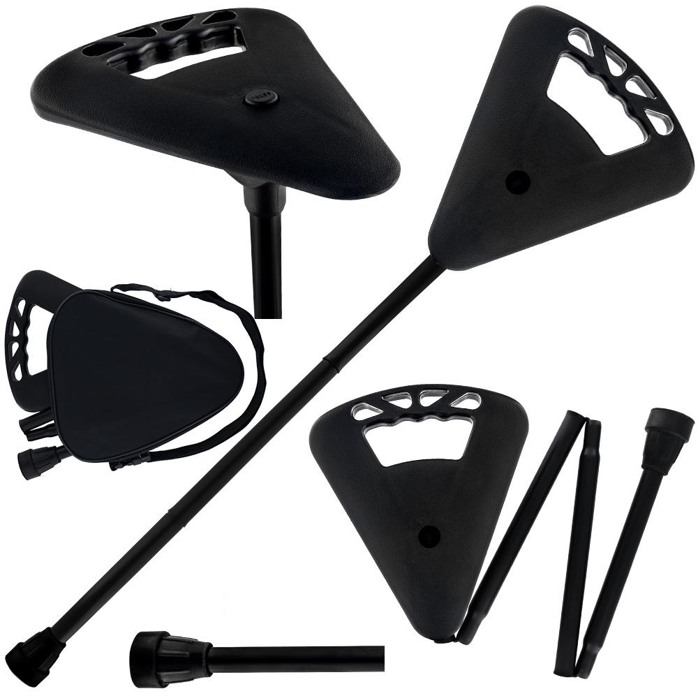Foldable Seat Cane with Carrying Bag - Portable Walking Stick & Emergency Stool for Outdoor Activities, Travel, and Elderly Support (Black, Non-Adjustable)