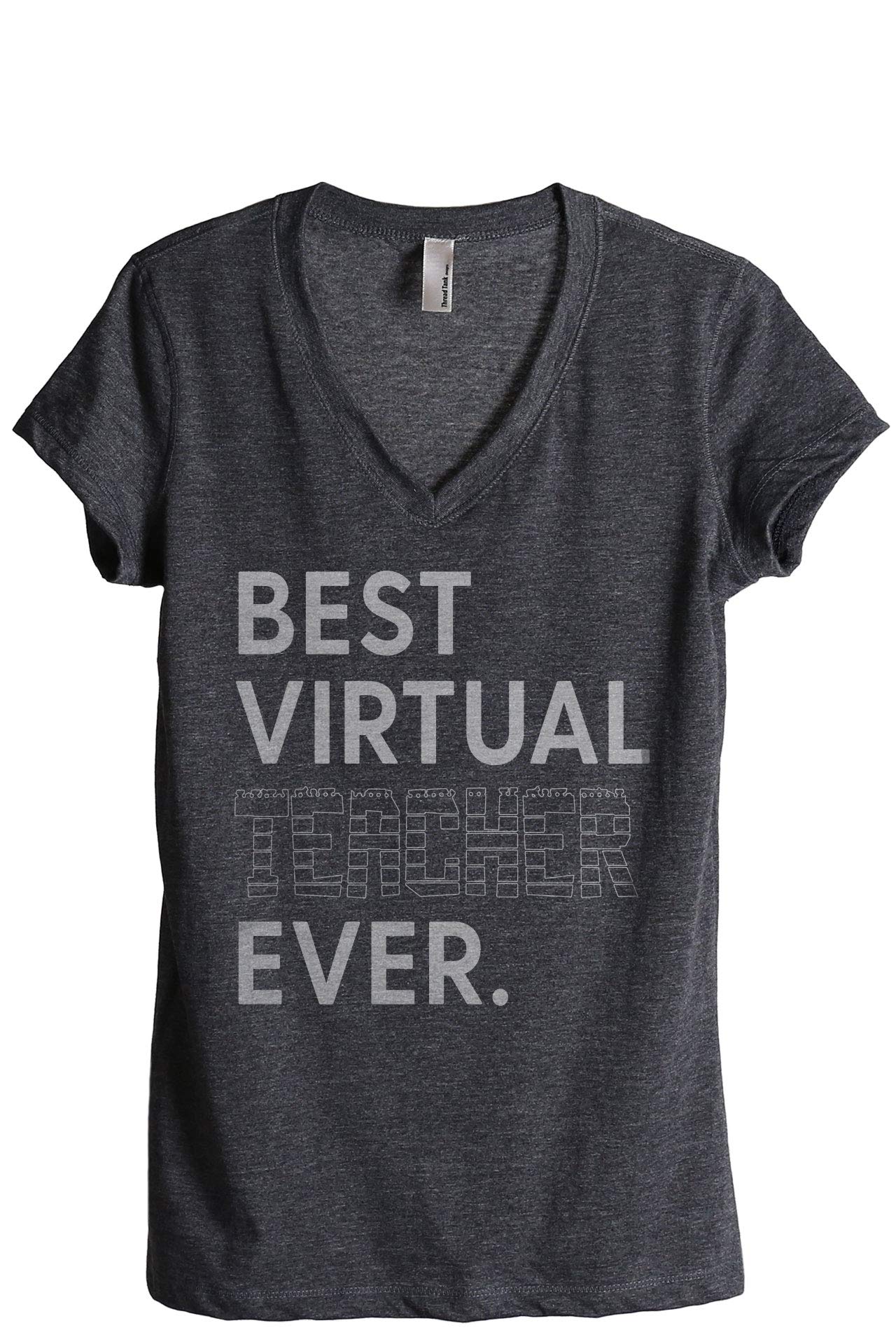 Best Virtual Teacher Ever Women's Relaxed V-Neck T-Shirt - Comfortable Thread Tank Tee for Online Teaching, Remote Work & Casual Wear