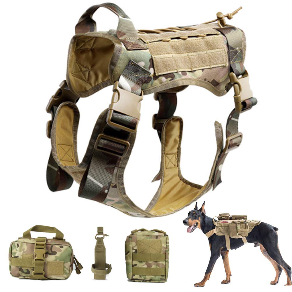 Tactical Dog Harness for Hiking & Training - Military-Grade MOLLE Vest for Medium to Large Dogs, No-Pull Service Dog Vest with Adjustable Straps, Backpack & Water Bottle Holder - Perfect for Outdoor Adventures, Camping & Working Dogs