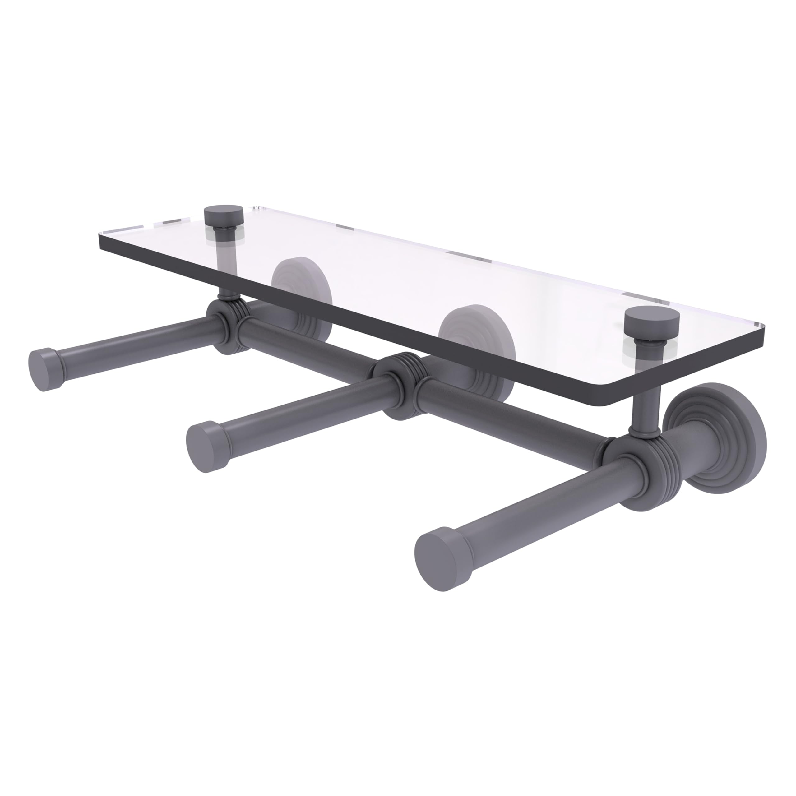 Allied Brass WP-35-3S-GYM Waverly Place 3-Roll Horizontal Glass Shelf Toilet Paper Holder in Matte Gray - Bathroom Tissue Dispenser for Modern Homes & Luxury Hotels