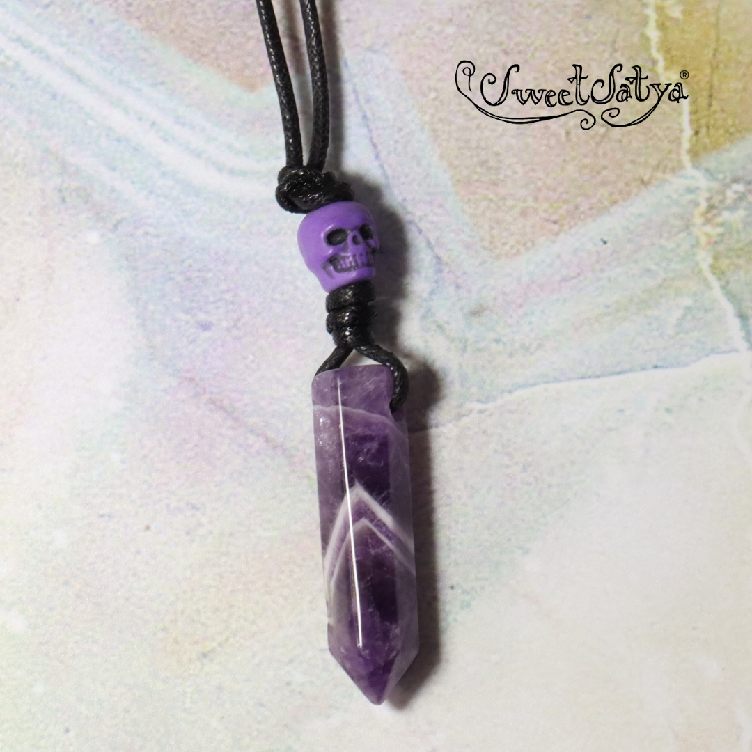 Skull Amethyst Necklace - Gothic Crystal Jewelry for Women & Men | Perfect for Halloween, Witchy Aesthetic & Spiritual Healing