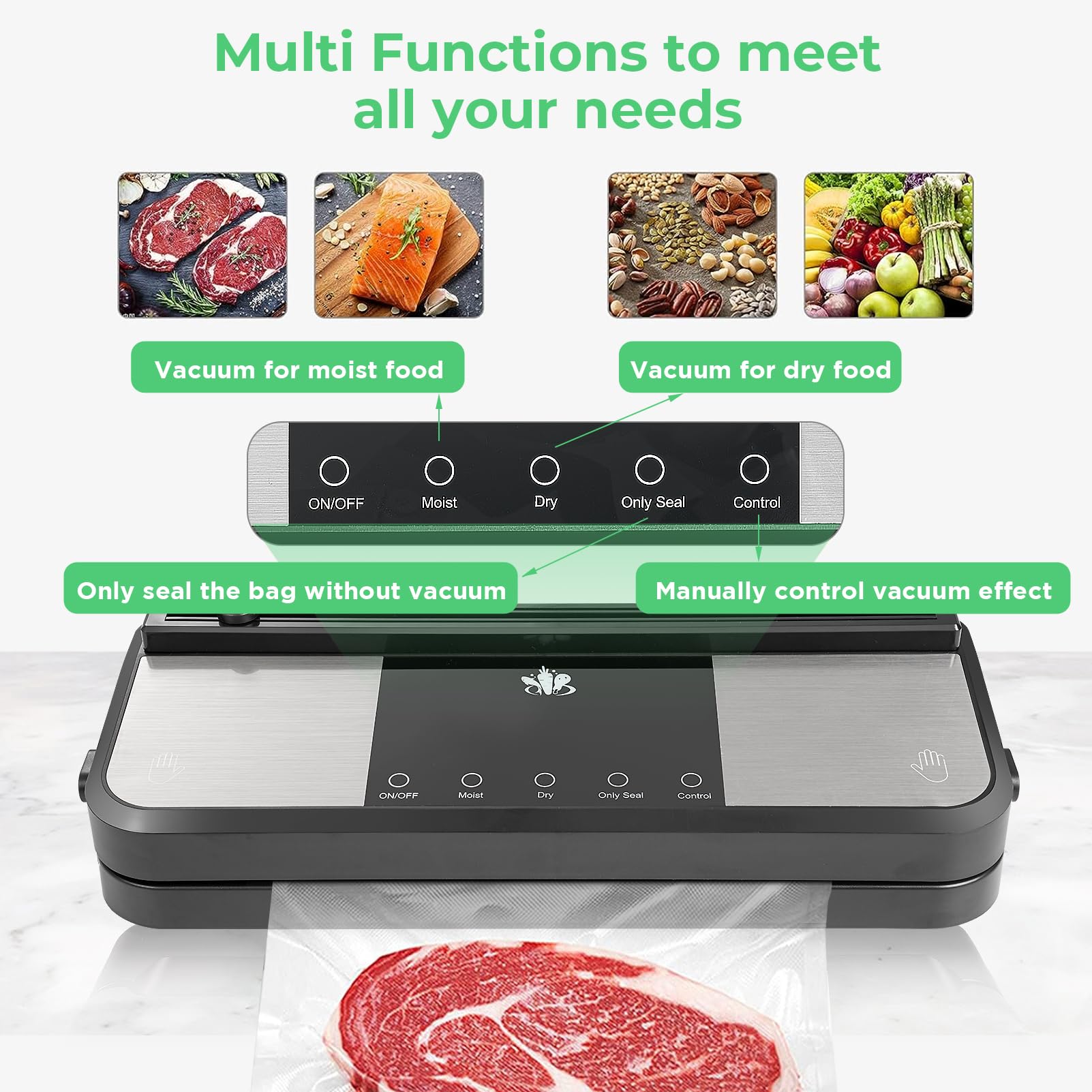 **Rechargeable Cordless Vacuum Sealer Machine with Built-in Cutter & Bag Storage | External Air Hose for Mason Jars & Canisters | Black & Gray | Perfect for Food Preservation, Sous Vide & Travel**