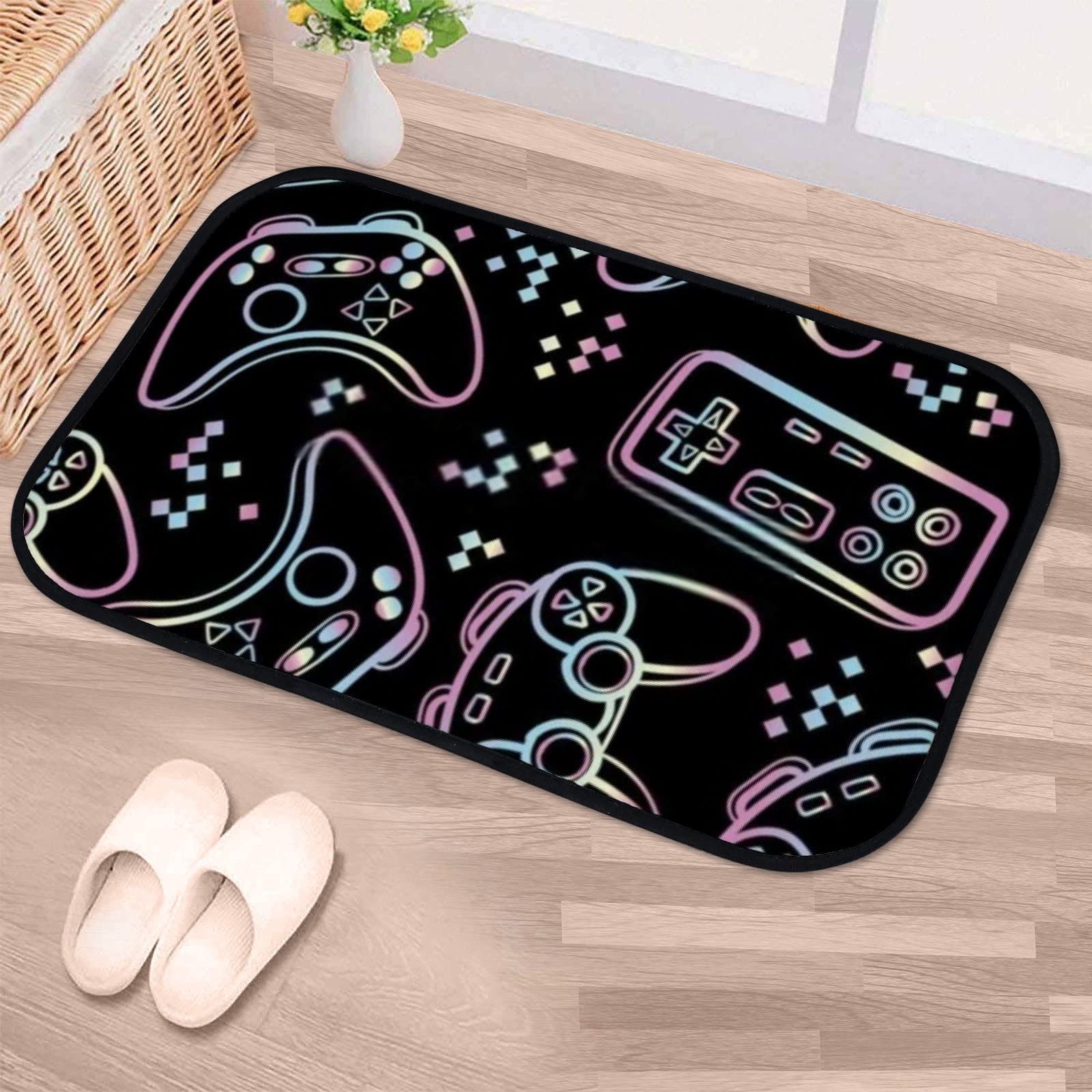 Non-Slip Bath Rug - Soft Microfiber Velvet Bath Mat with Cool Gaming Print, Absorbent Shower Carpet (31x20 Inches) - Perfect for Bathroom, Shower, Entryway & Front Door Floor Protection