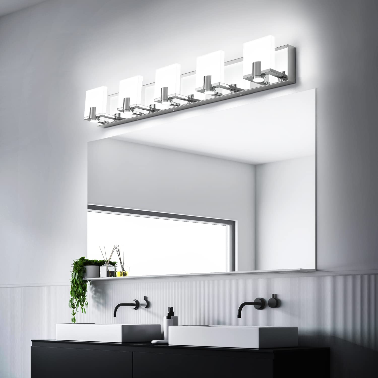Modern LED Dimmable Bathroom Vanity Light - 5 Lights Chrome Fixture (Cool White 6000K) for Home Decor
