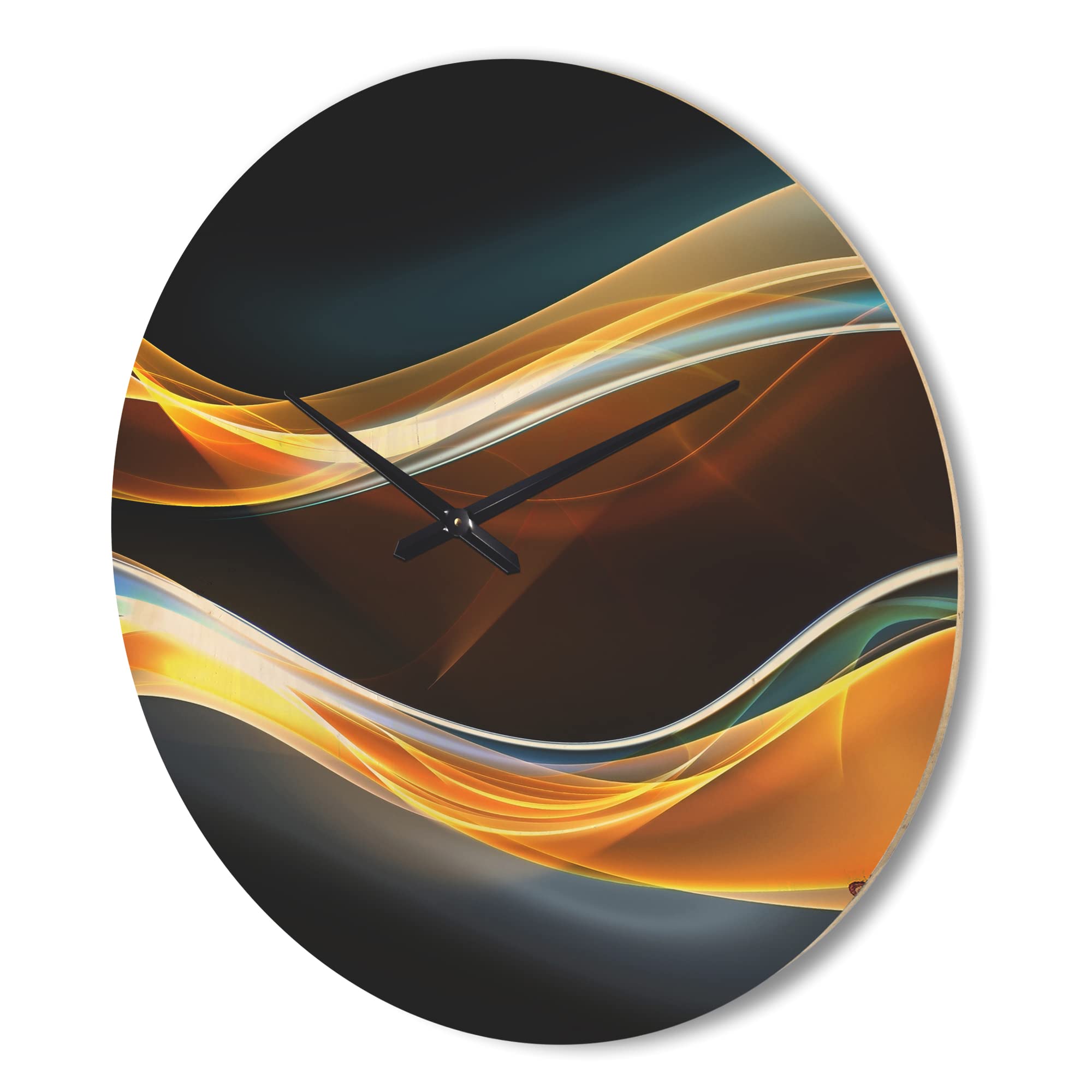 Fractal 3D Gold Waves in Black Modern Wood Wall Clock - Large Oversized Decorative Wooden Clock for Living Room, Bedroom & Office Décor | Perfect for Home, Office & Gift Giving
