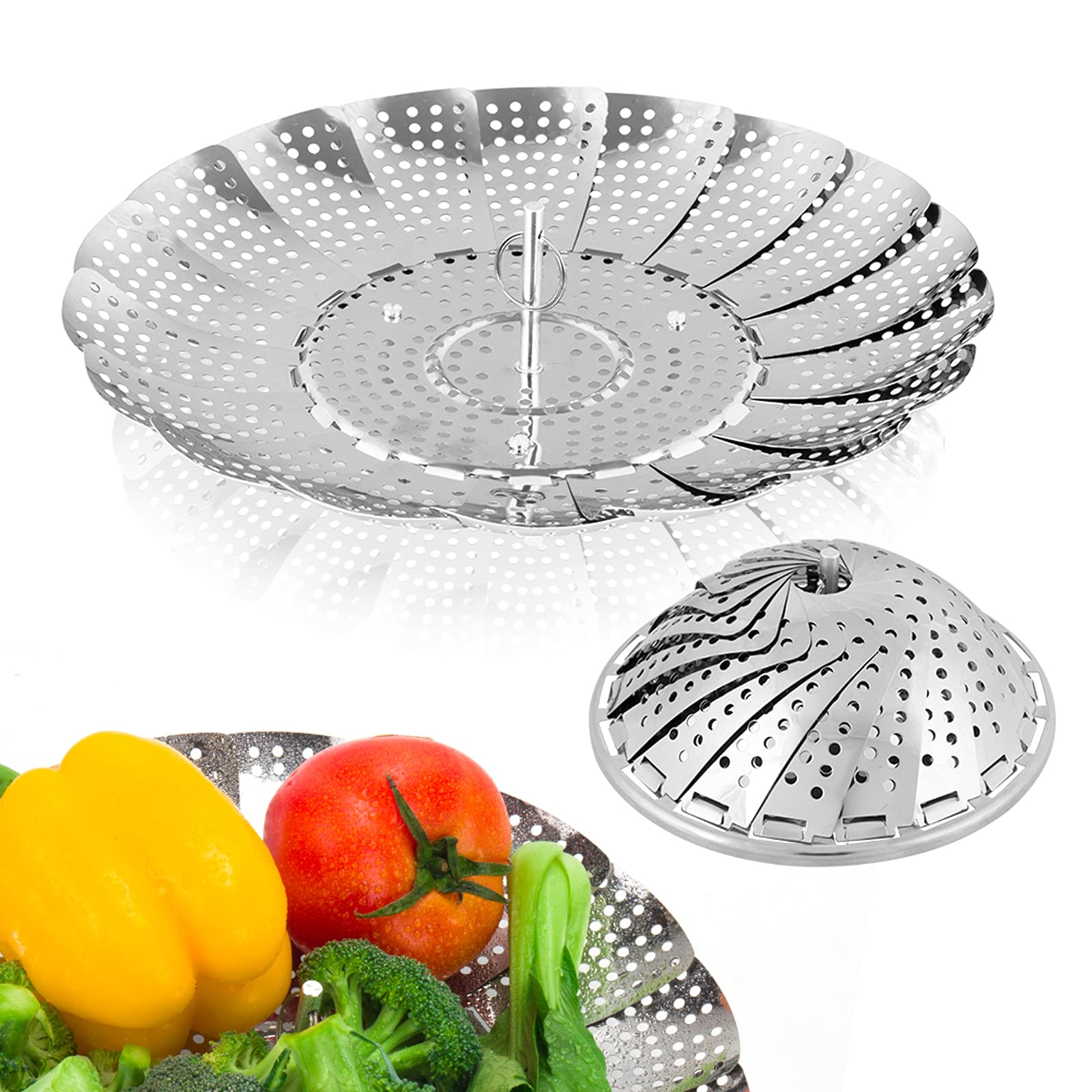 Premium Stainless Steel Vegetable Steamer Basket - Expandable Folding Steamer for Cooking, Fits 6.1