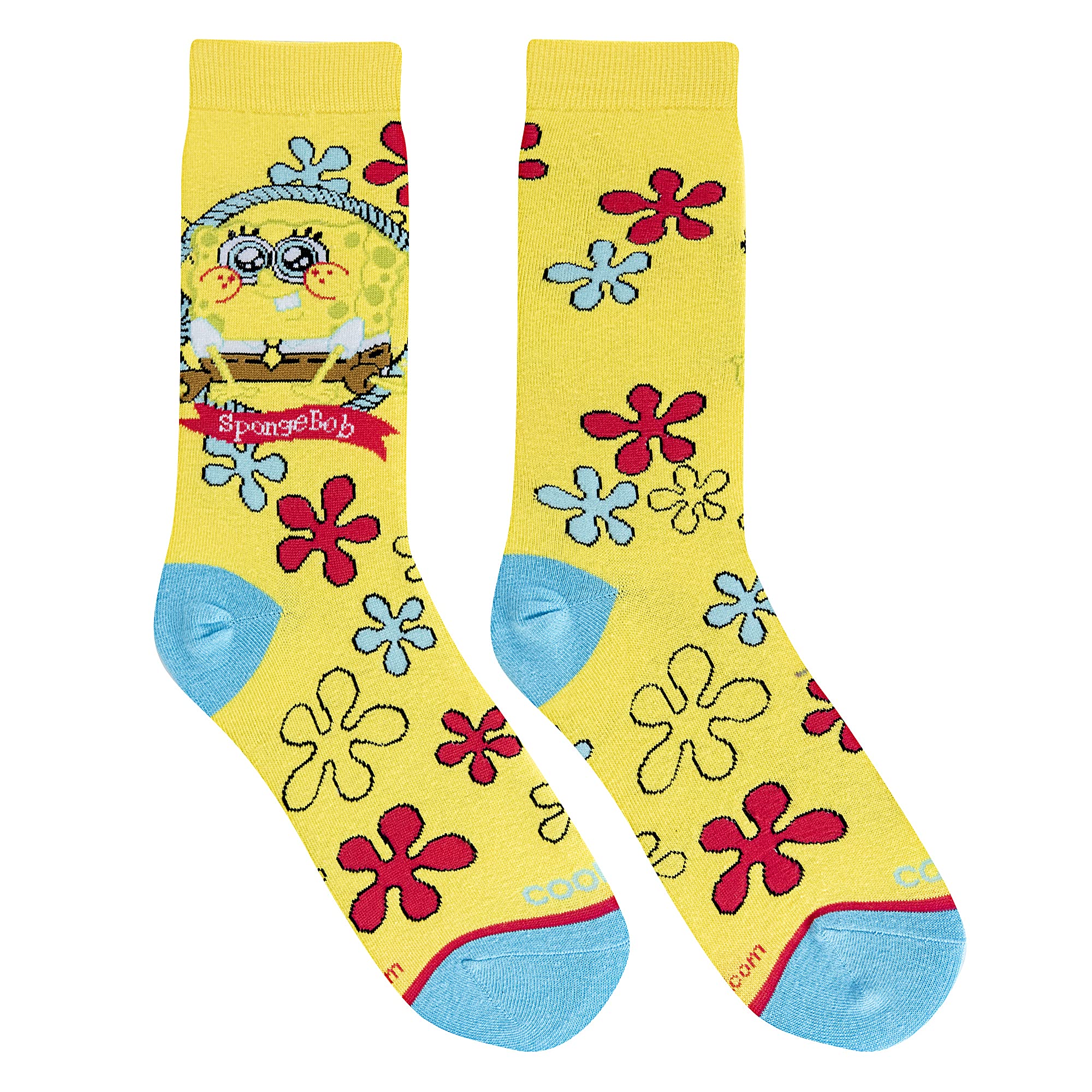 SpongeBob Novelty Crew Socks for Women - Fun Cartoon Graphic Print Comfortable Cotton Socks (Large) - Perfect for Cosplay, Gifts, and Everyday Wear