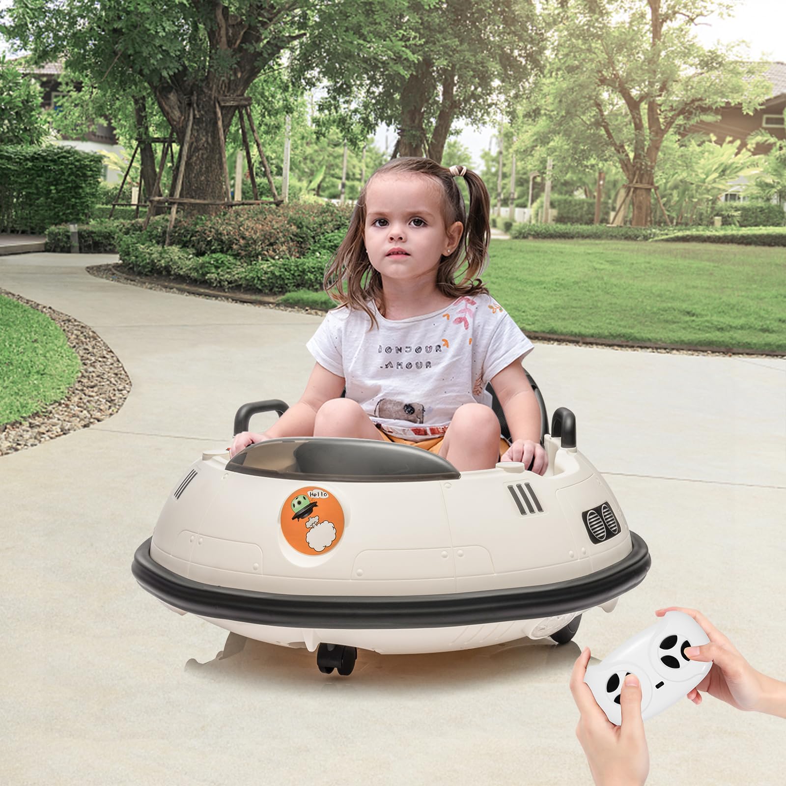 12V Electric Ride-On Bumper Car for Toddlers & Kids - Remote Control, 360° Spin, 3 Speed Modes, LED Lights, Dual Joysticks & Safety Belt - Perfect for Indoor/Outdoor Play (18+ Months, White)