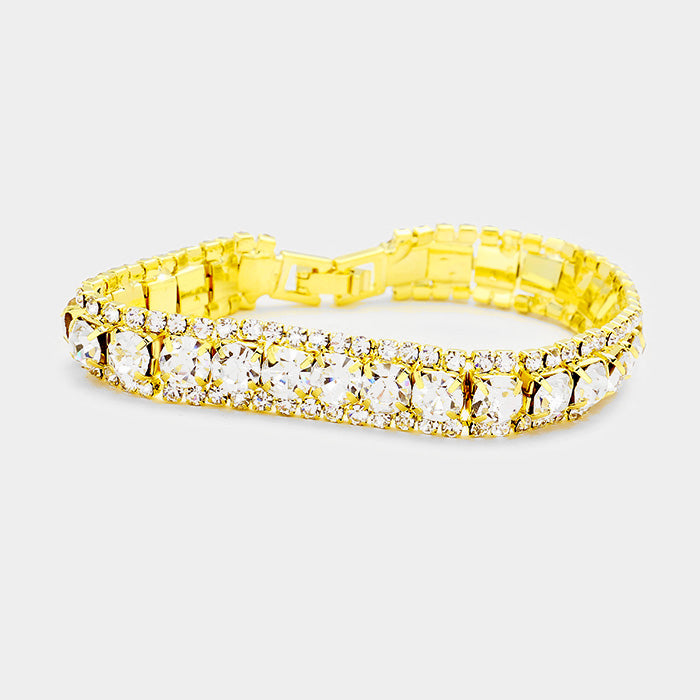Stretchable Clear Crystal Bracelet with Gold Accents - Elegant & Adjustable for Women | Perfect for Parties, Weddings, and Everyday Wear