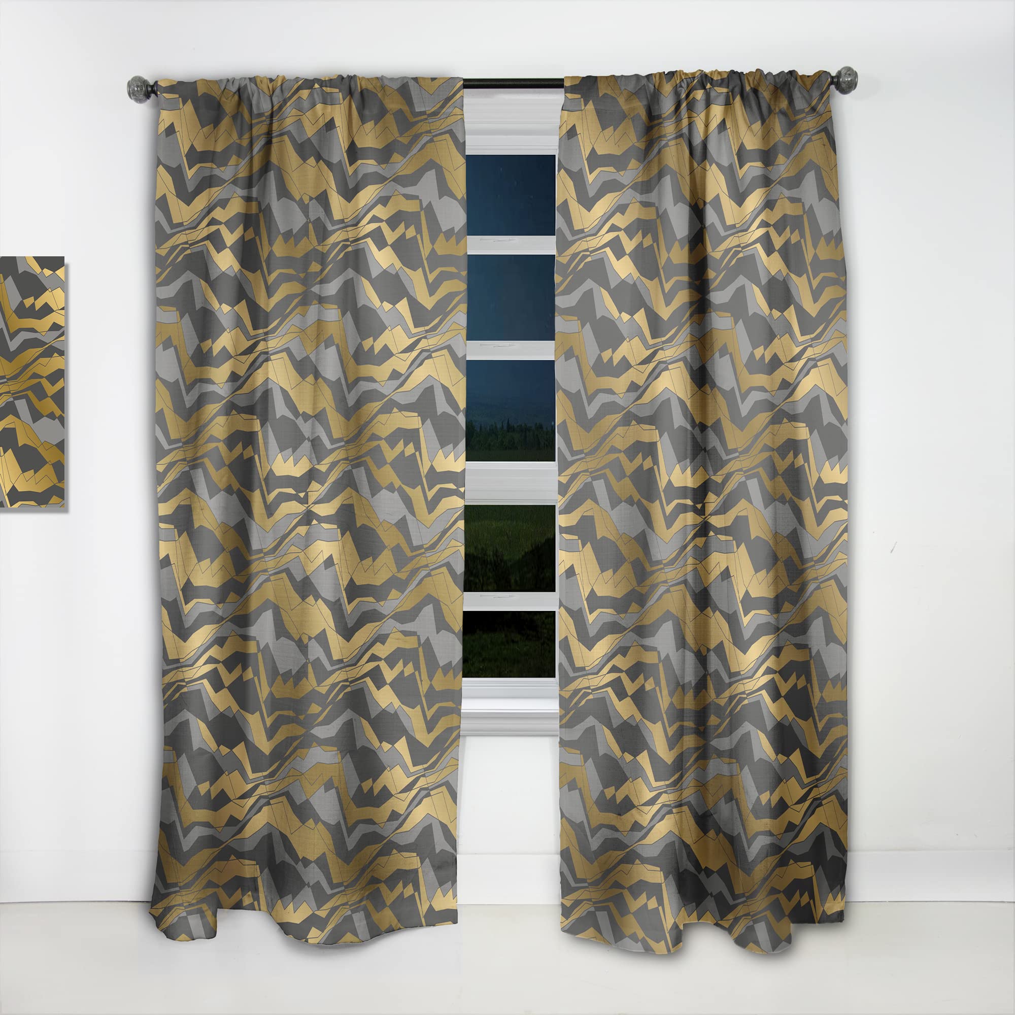 DesignQ Thermal Insulated Curtains - Angled Lines & Waves Pattern - 52x90 Single Panel for Bedroom & Living Room | Blackout Drapes for Privacy, Noise Reduction & Energy Efficiency