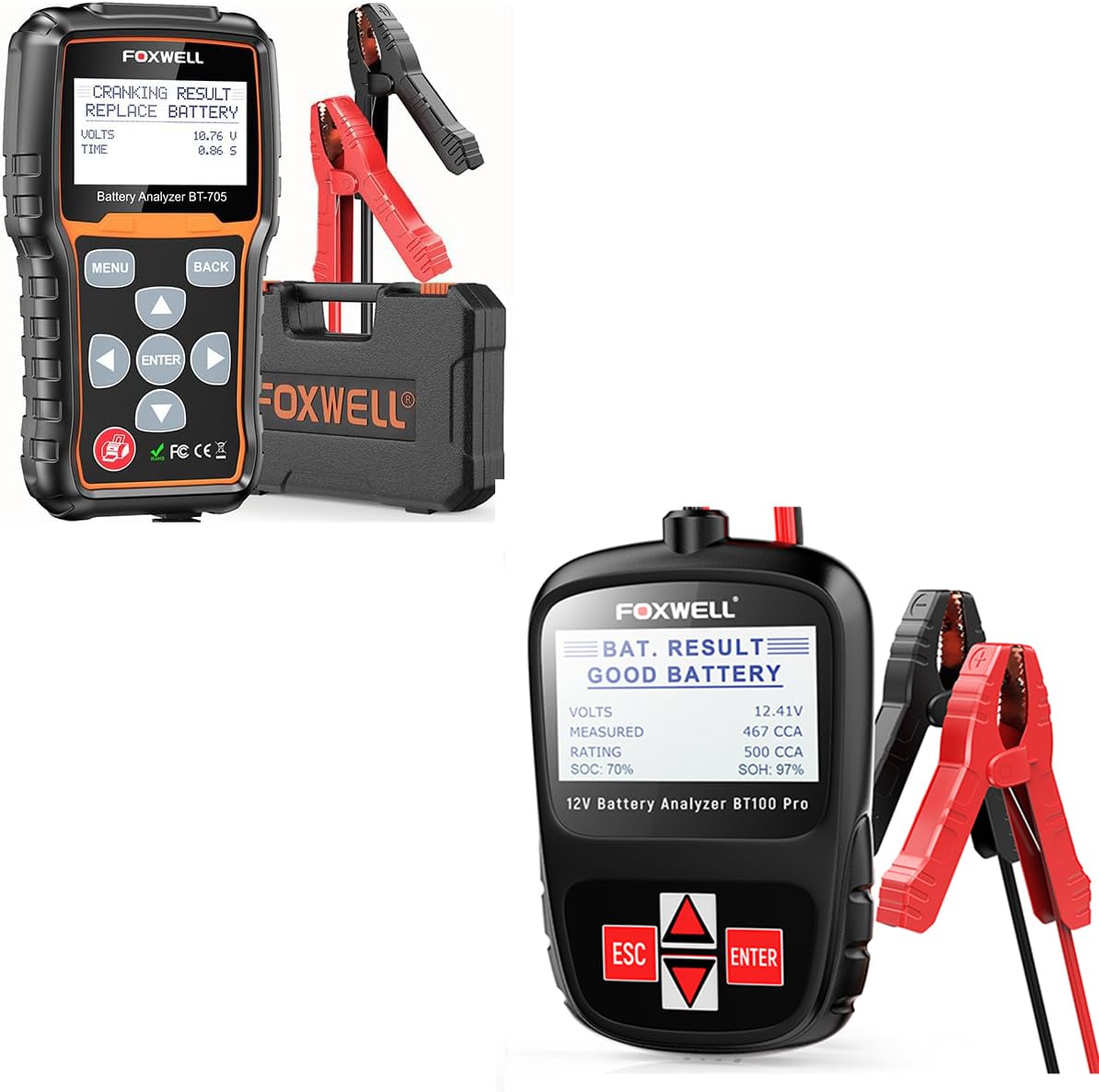 FOXWELL BT705 BT100 Pro 12V 24V Automotive Battery Tester - Accurate Car & Truck Battery Analyzer for Voltage, CCA, SOC, SOH - Perfect for Mechanics, DIY Enthusiasts & Fleet Maintenance