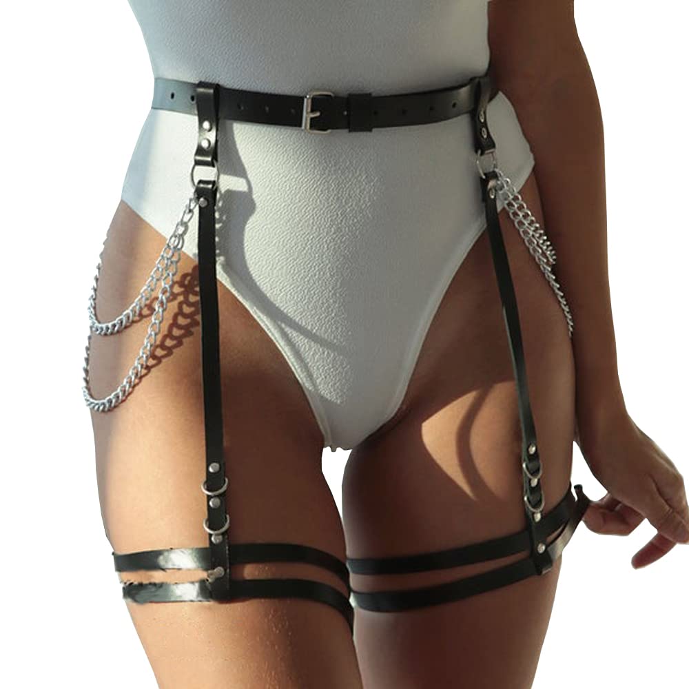 MEBCHAR Genuine Leather Gothic Body Harness & Garter Belt - Sexy BDSM Accessories for Lingerie, Cosplay & Alternative Fashion