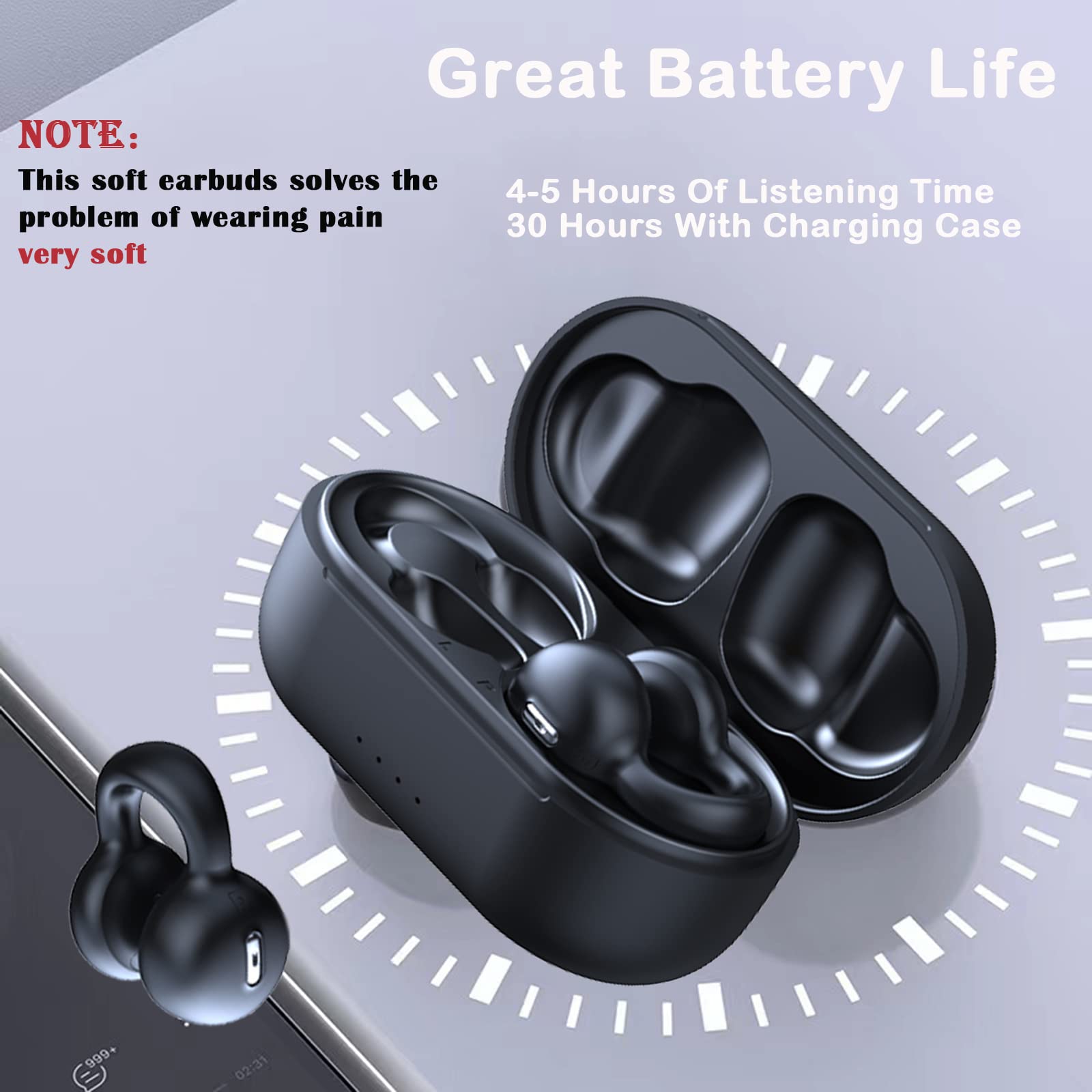 Wireless Bluetooth Open Ear Clip Bone Conduction Headphones - Sweatproof Sports Earbuds for Running, Cycling & Workout - Comfortable Lightweight Headset for Gym, Outdoor Activities & Office Use