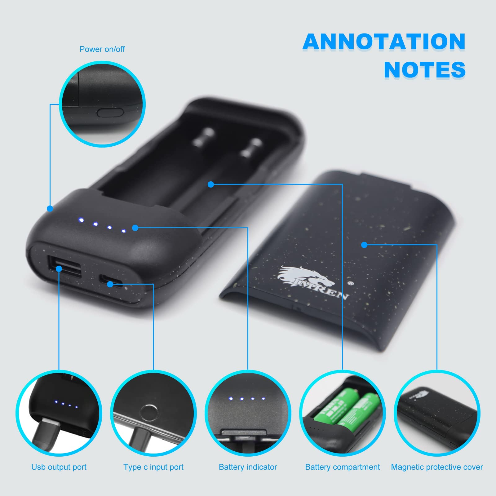 Portable 18650 Battery Charger with USB-C Input - 3.7V Li-ion Rechargeable Battery Charger for 18650/26650/16340 Batteries | Protective Cover & Independent Slots | Perfect for Flashlights, Vape Mods & Electronic Devices