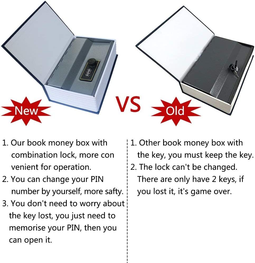 Book Safe Box with Secret Combination Lock - Hollow Book for Hiding Money, Jewelry, Cash & Credit Cards - Discreet Collection Box for Home, Office & Travel Security