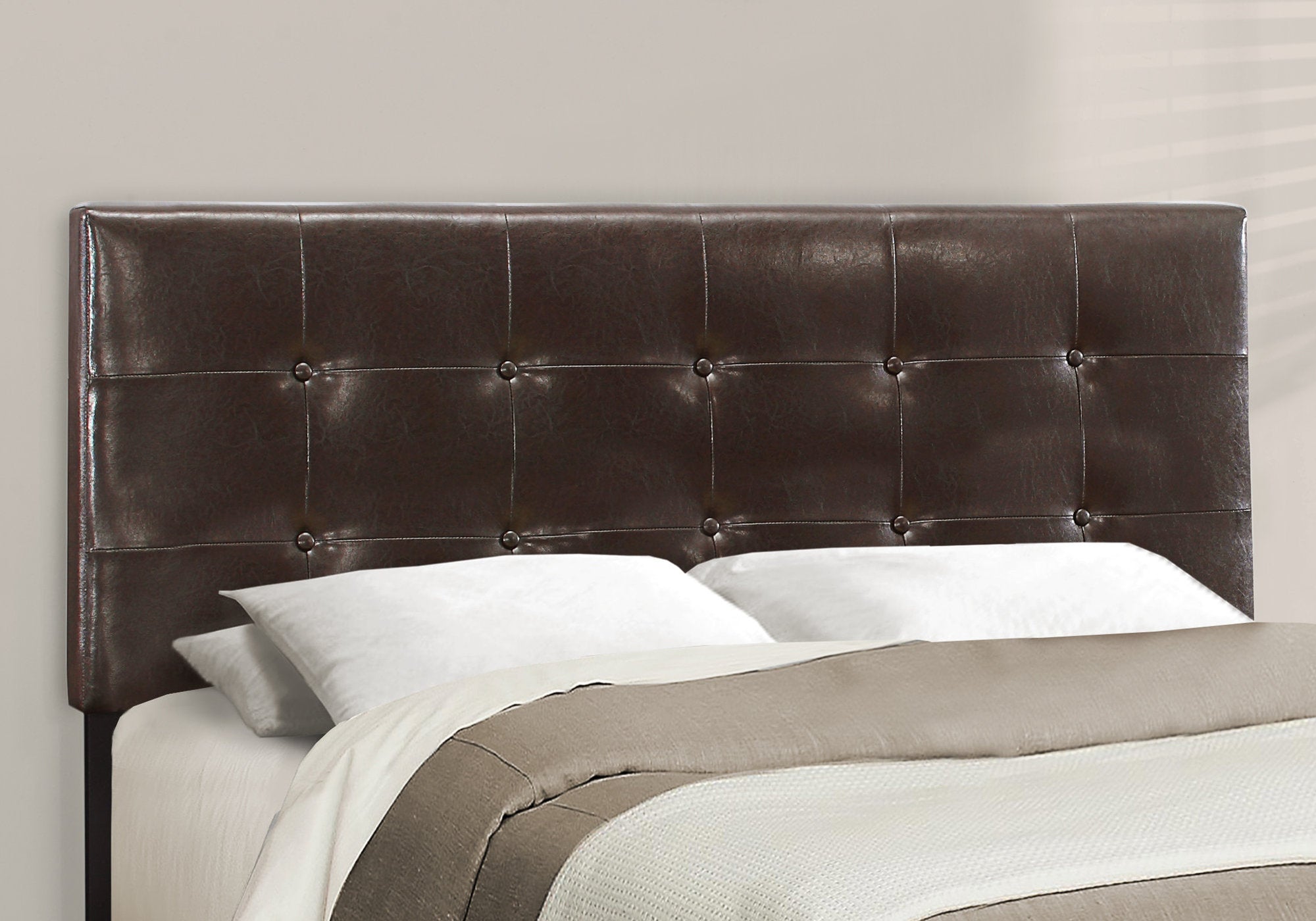 Queen Size Bed Frame - Dark Brown Faux Leather Upholstered Platform Bed with Wooden Slats - Perfect for Master Bedroom, Guest Room, or Apartment