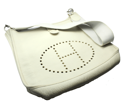 Authentic Hermes Evelyne GM Handbag in Parchment White Clemence Leather - Perfect for Work, Travel & Everyday Luxury