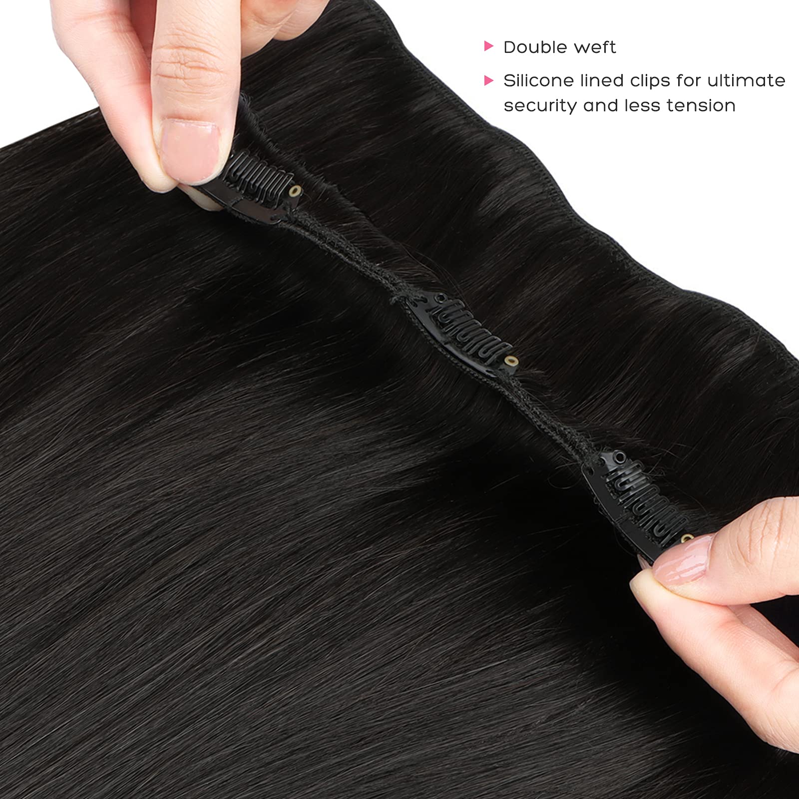 Marat Clip in Human Hair Extensions 24 Inch 120g - Natural Black Straight Removable Hair Extensions for Women - Perfect for Daily Wear, Parties & Special Occasions