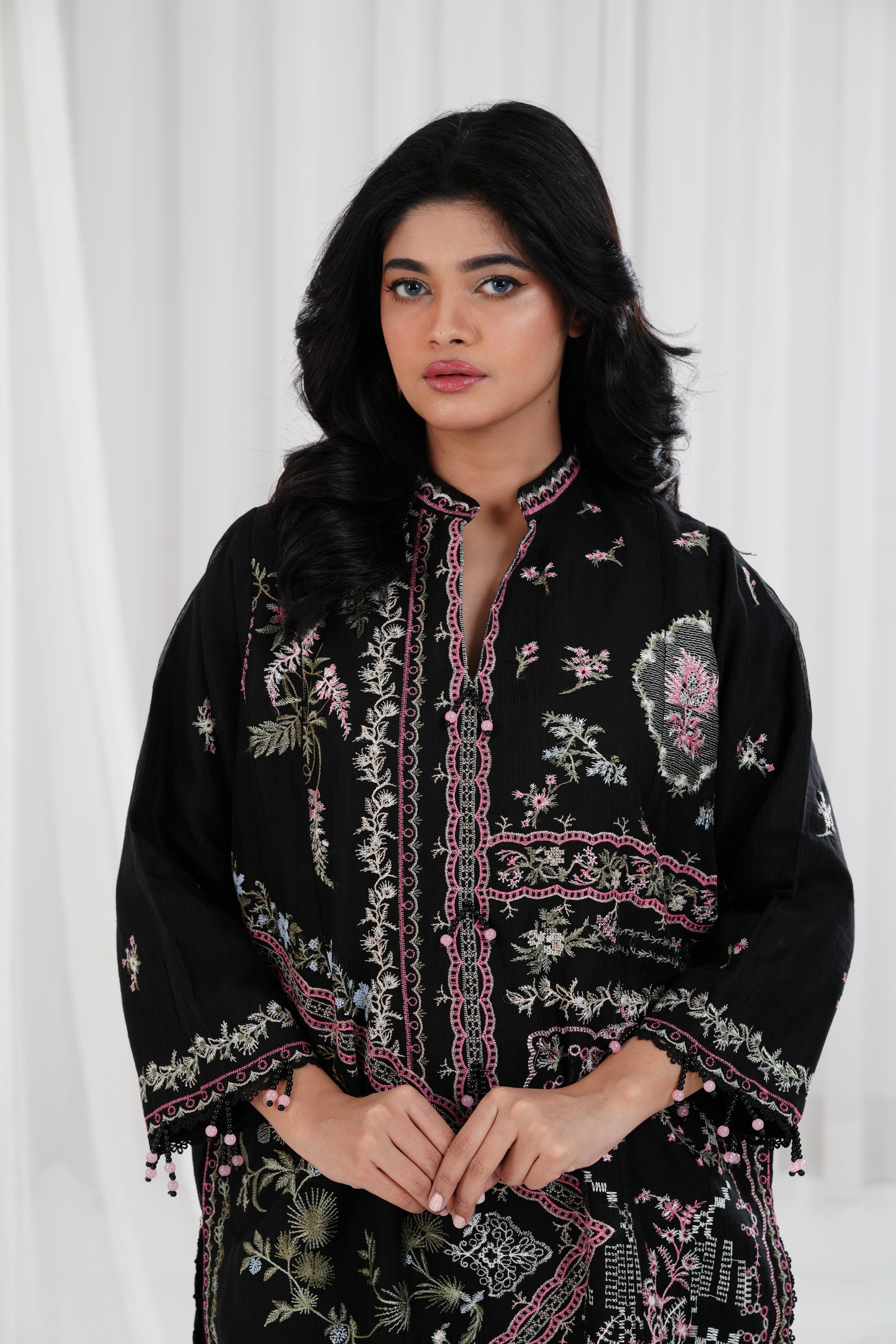 Chambray Black Stitched Suit by Sana Safinaz Muzlin 25' | Elegant Formal Wear for Weddings, Parties & Office Events